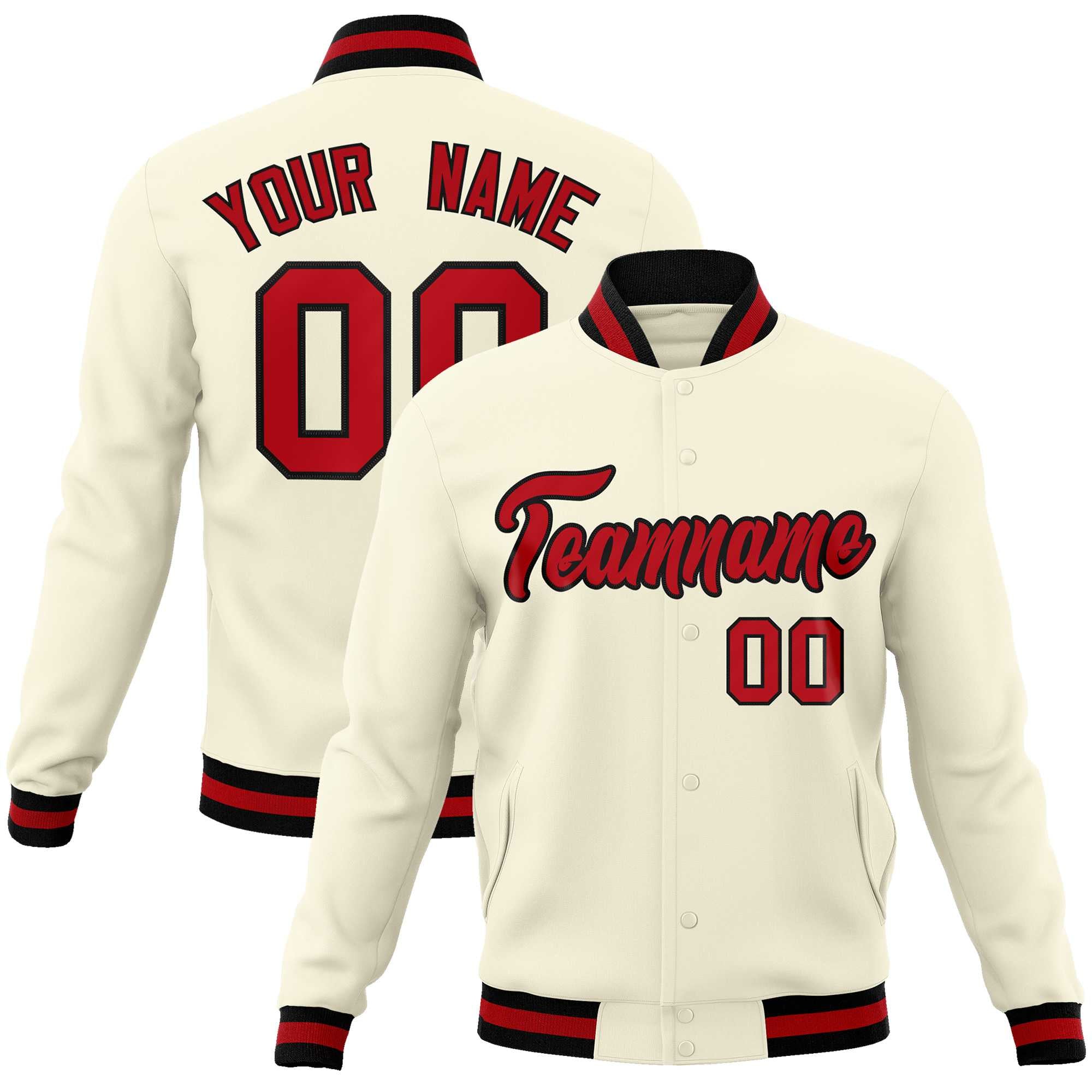Custom White Red-Black Classic Style Varsity Full-Snap Letterman Jacket | KXKSHOP