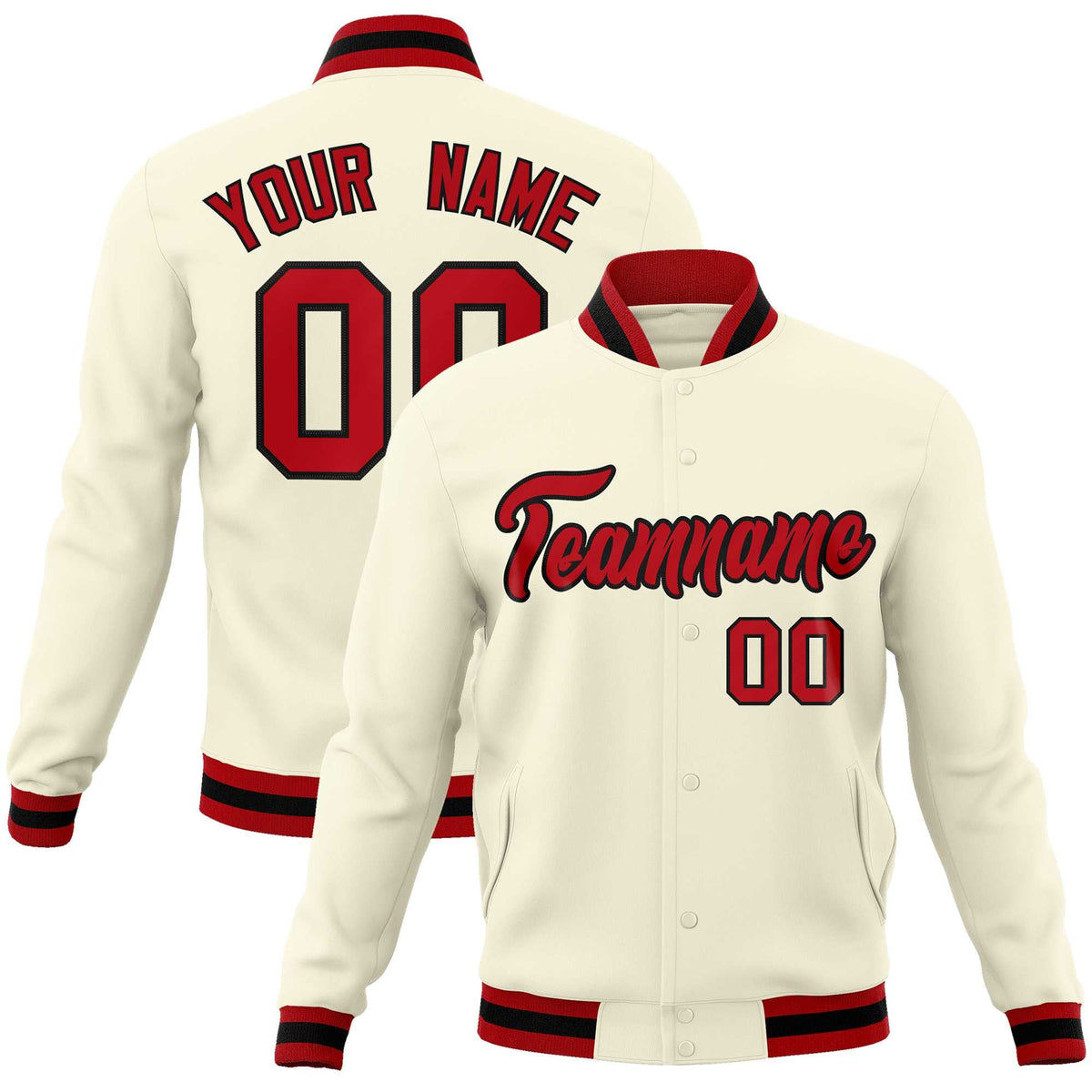 Custom White Red-Black Classic Style Varsity Full-Snap Letterman Jacket | KXKSHOP