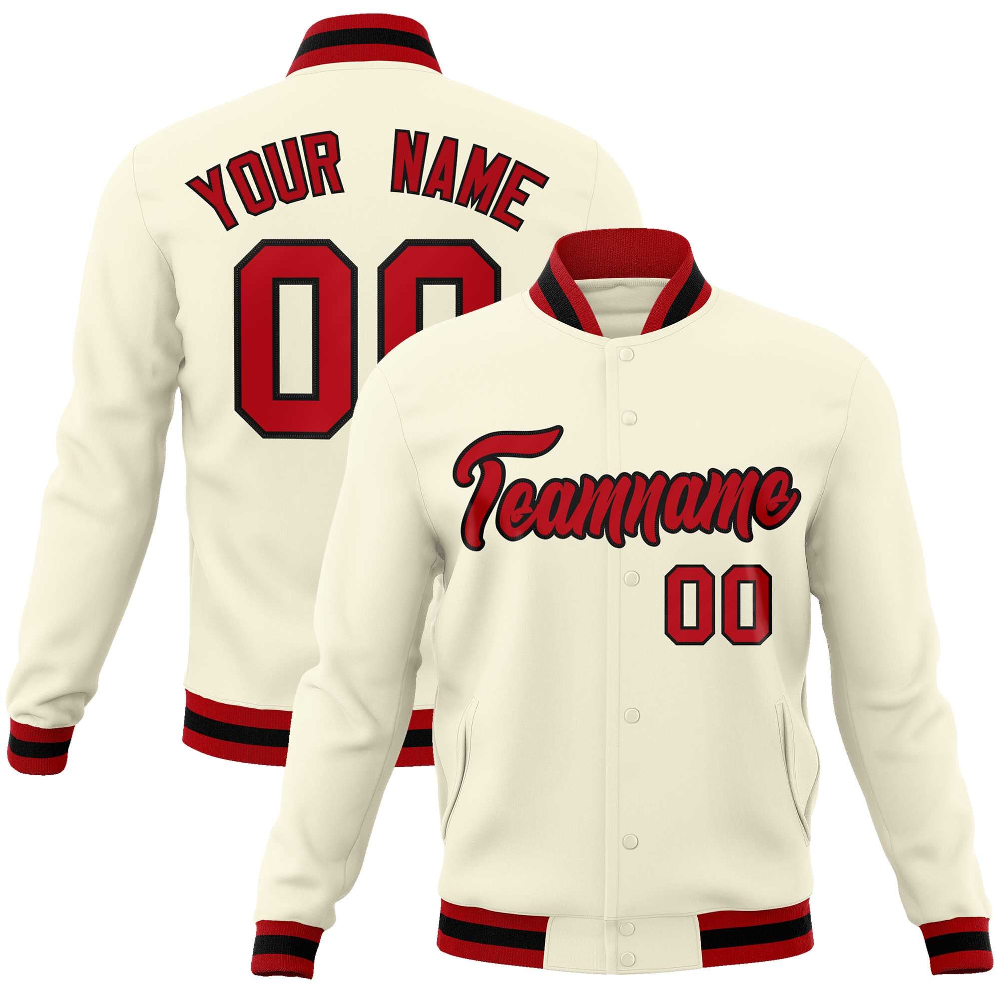 Custom White Red-Black Classic Style Varsity Full-Snap Letterman Jacket | KXKSHOP