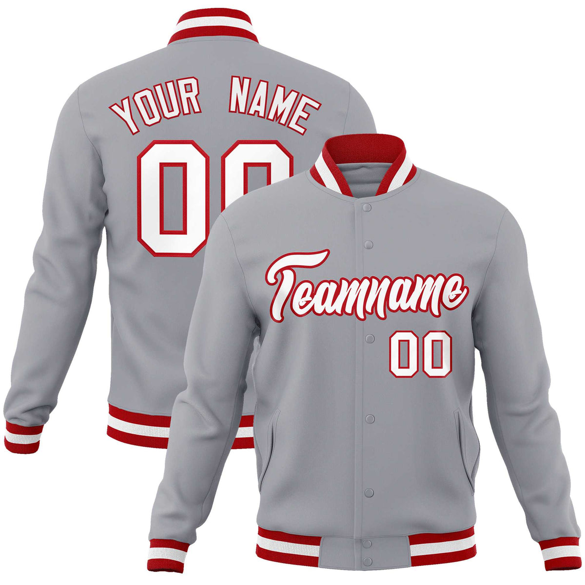 Custom White Red-Black Classic Style Varsity Full-Snap Letterman Jacket | KXKSHOP