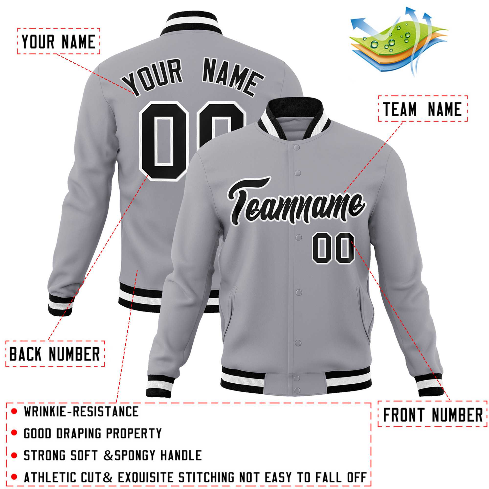 Custom White Red-Black Classic Style Varsity Full-Snap Letterman Jacket | KXKSHOP