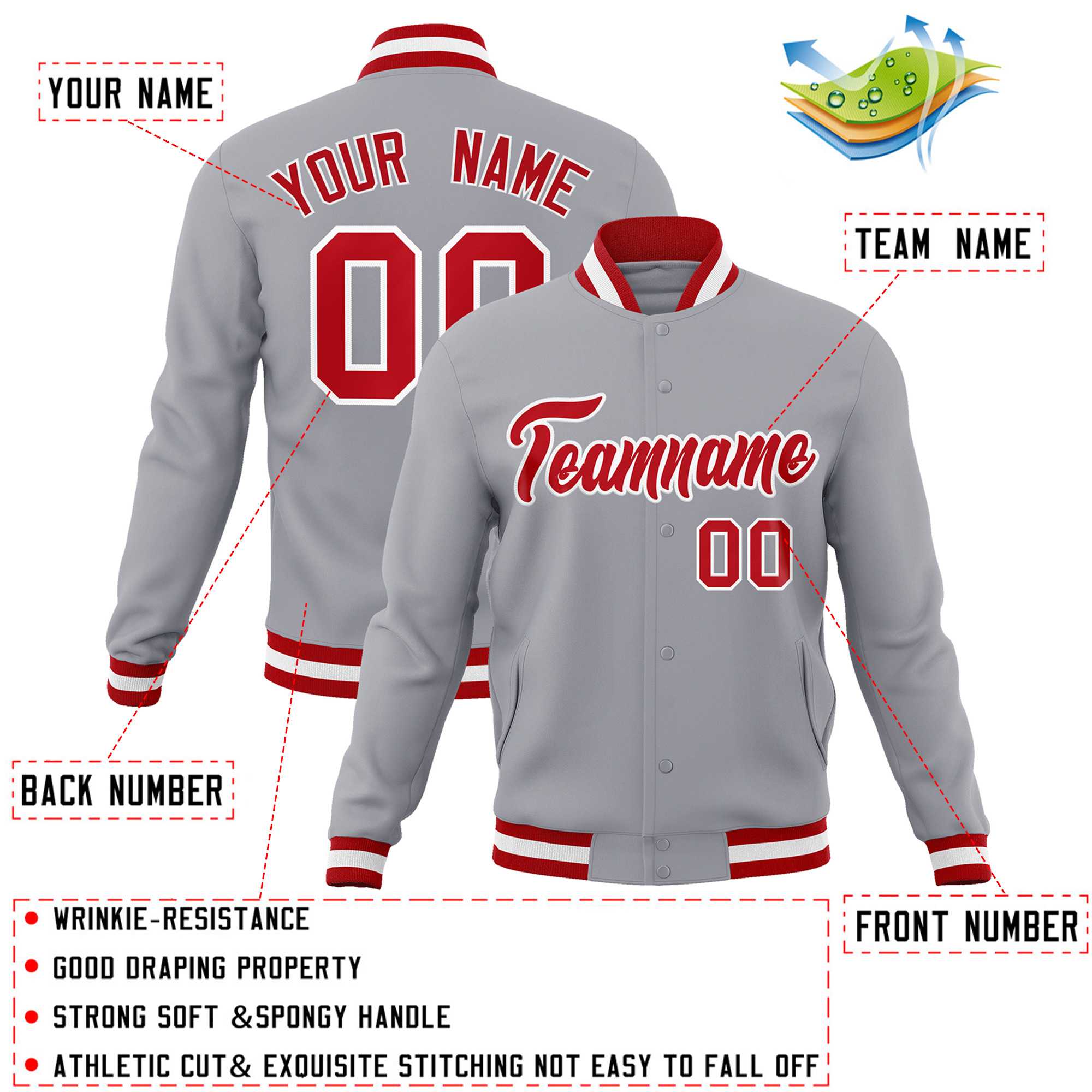 Custom White Red-Black Classic Style Varsity Full-Snap Letterman Jacket | KXKSHOP