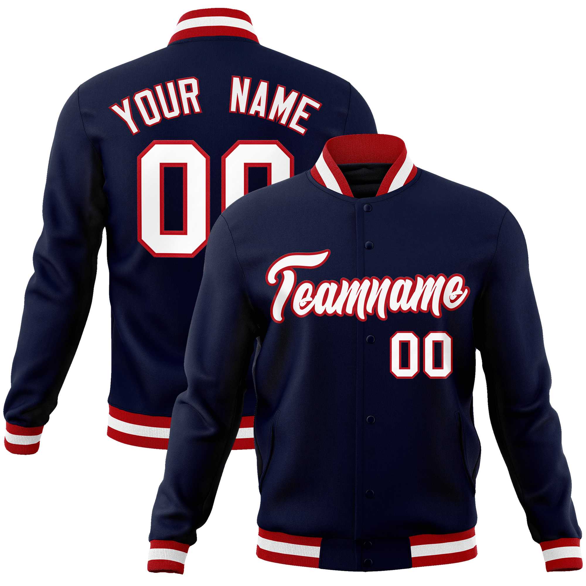 Custom White Red-Black Classic Style Varsity Full-Snap Letterman Jacket | KXKSHOP