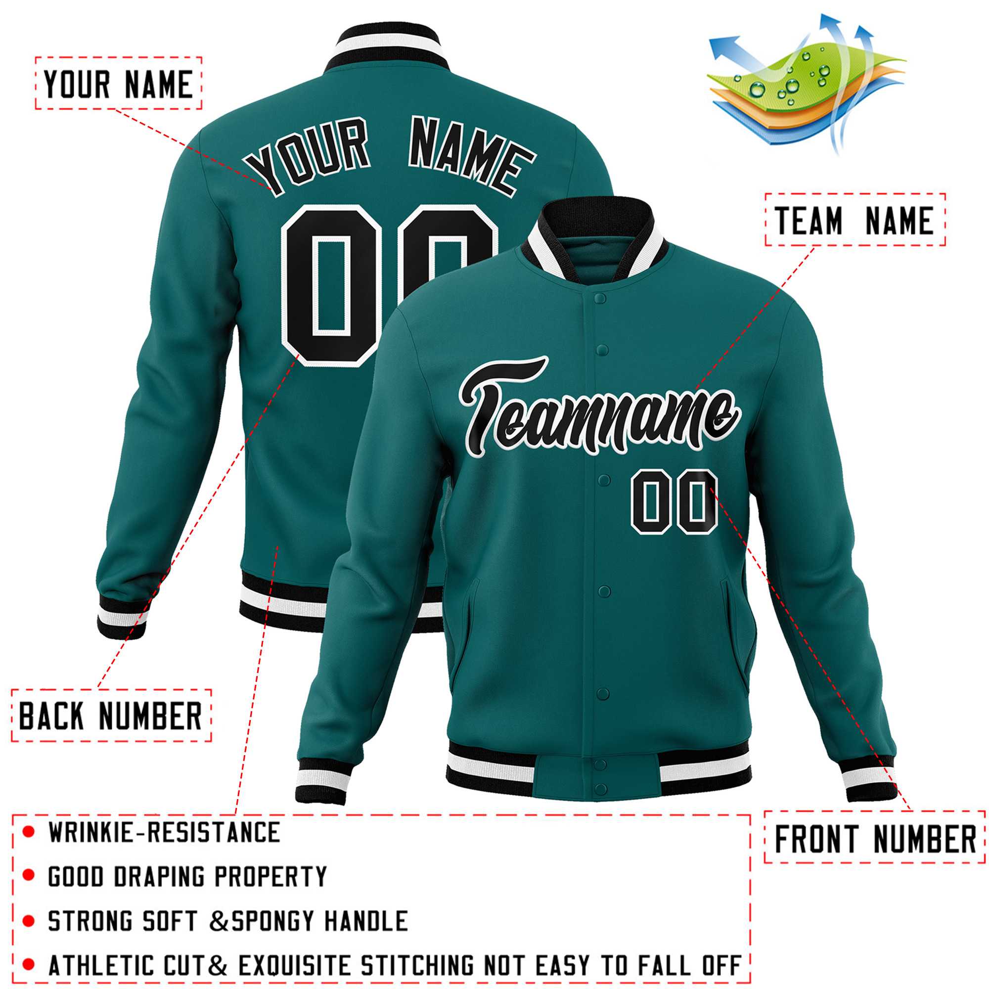 Custom White Red-Black Classic Style Varsity Full-Snap Letterman Jacket | KXKSHOP