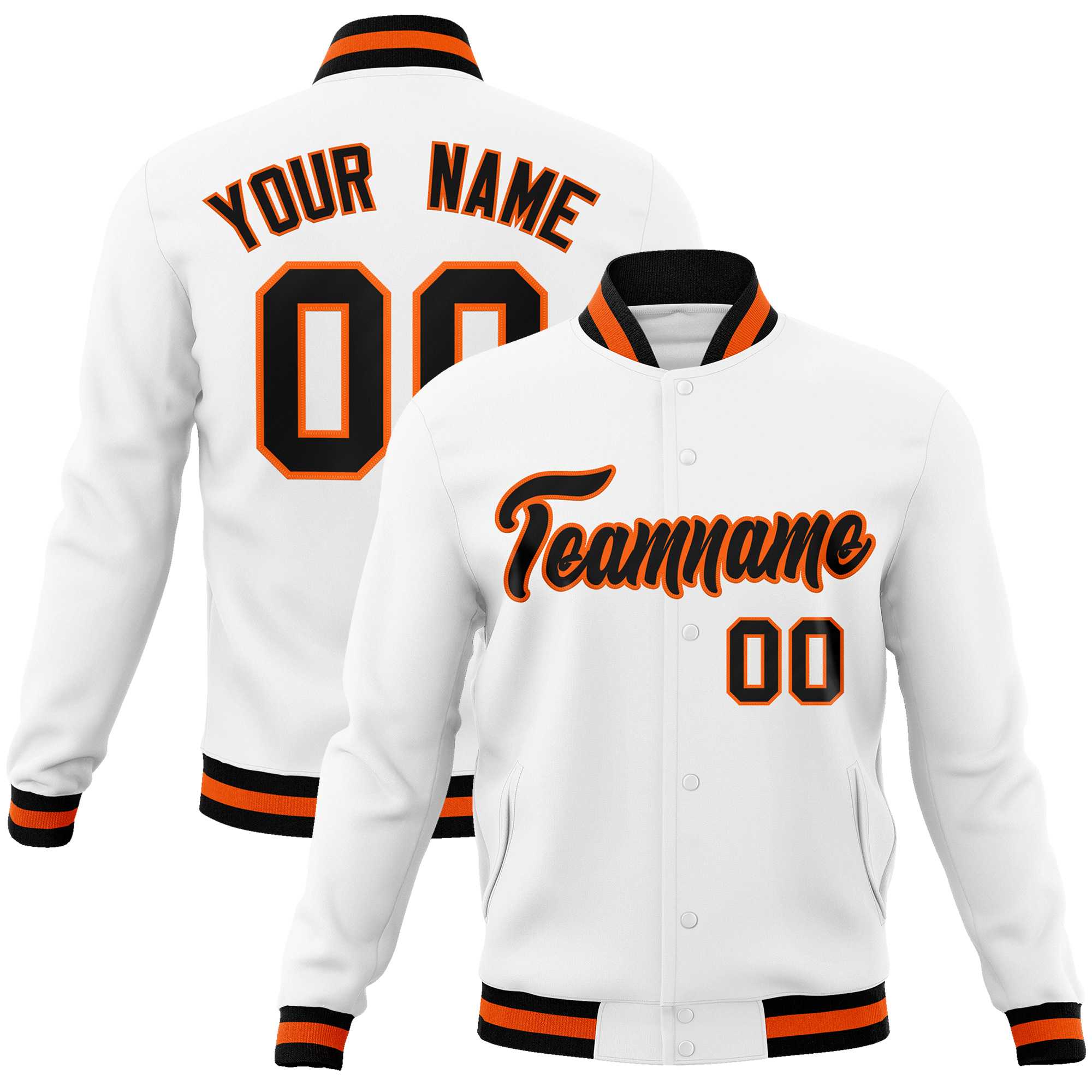 Custom White Black-Gray Classic Style Varsity Full-Snap Letterman Jacket | KXKSHOP