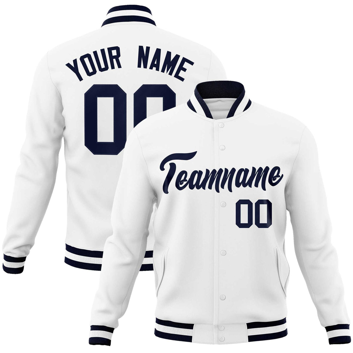 Custom White Black-Gray Classic Style Varsity Full-Snap Letterman Jacket | KXKSHOP