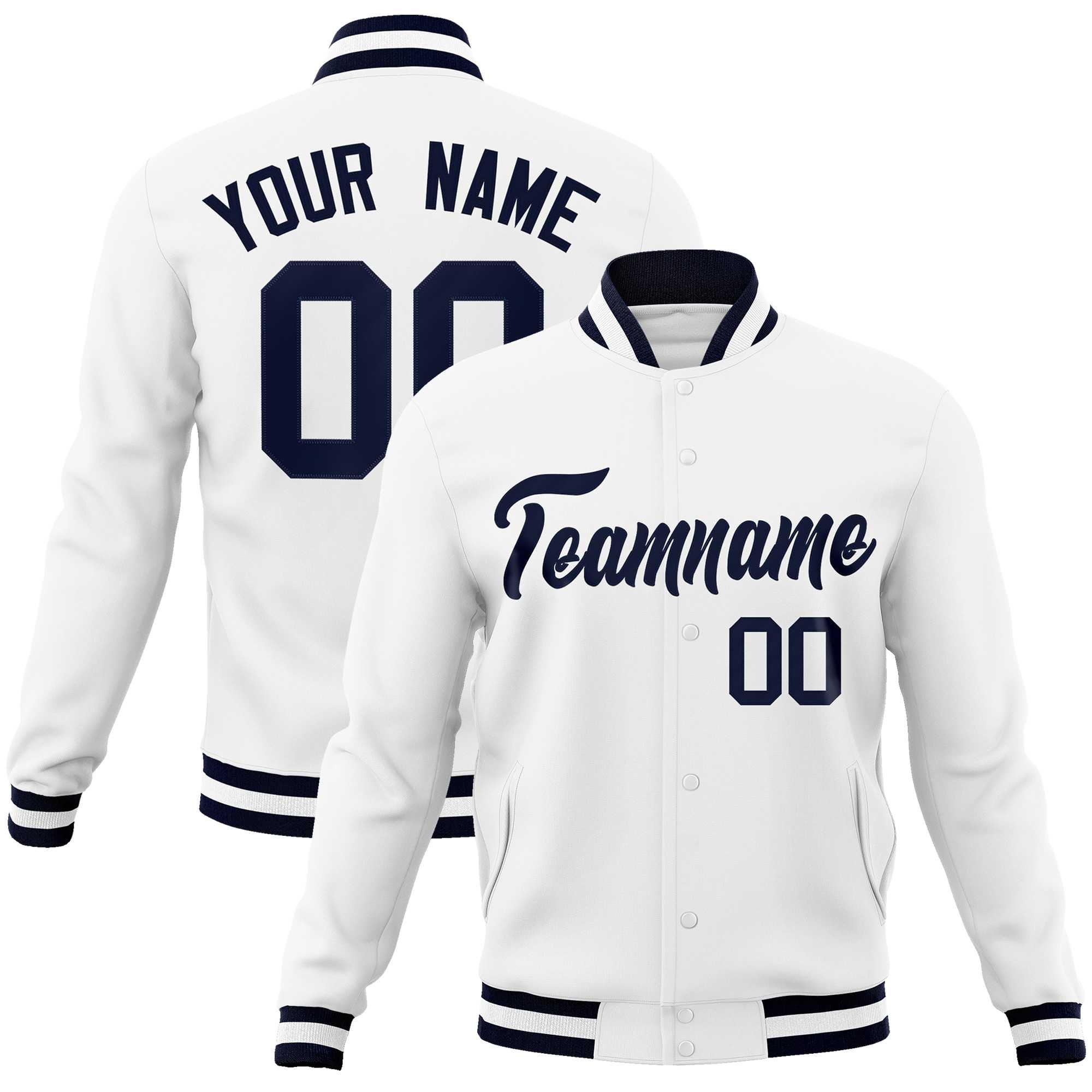 Custom White Black-Gray Classic Style Varsity Full-Snap Letterman Jacket | KXKSHOP