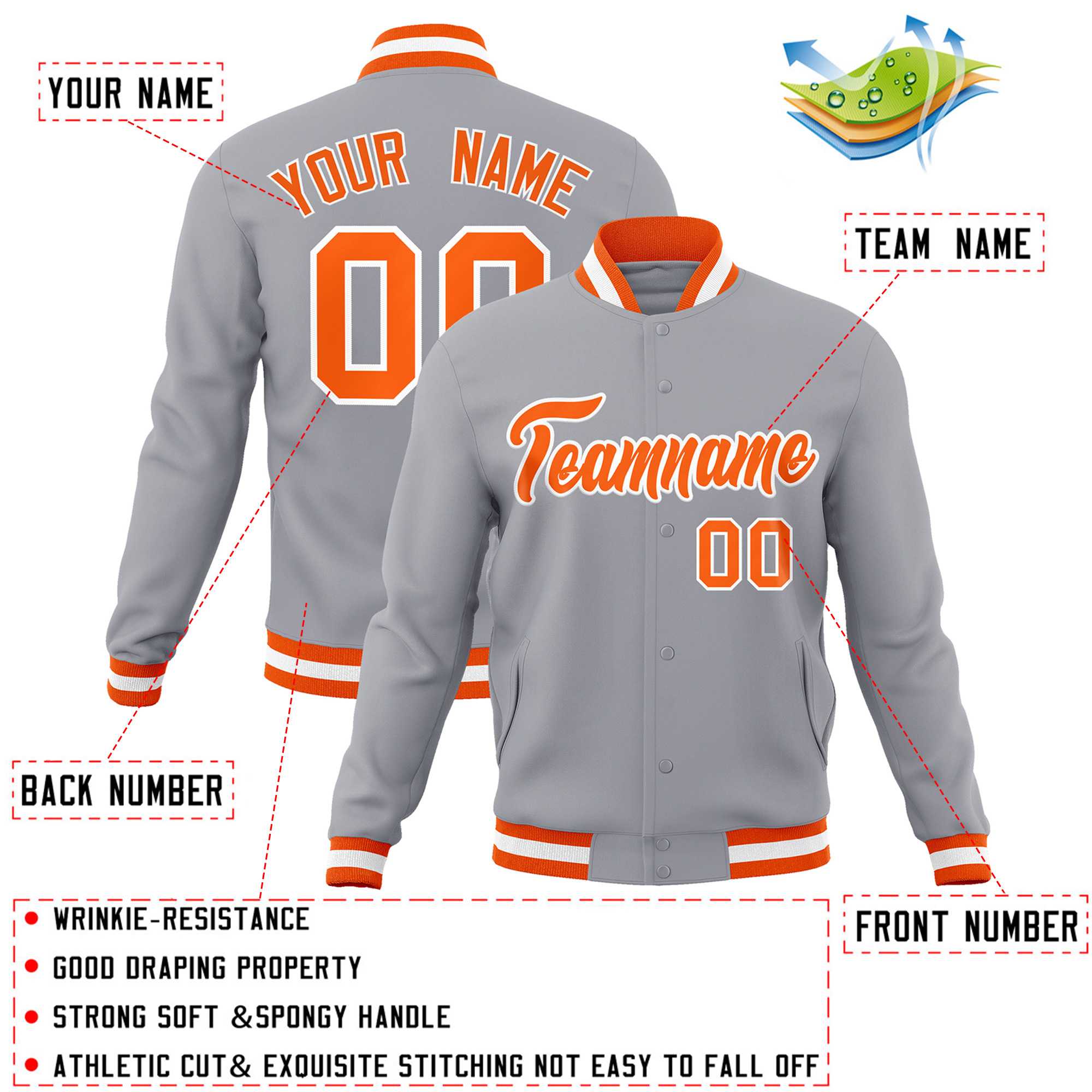 Custom White Black-Gray Classic Style Varsity Full-Snap Letterman Jacket | KXKSHOP