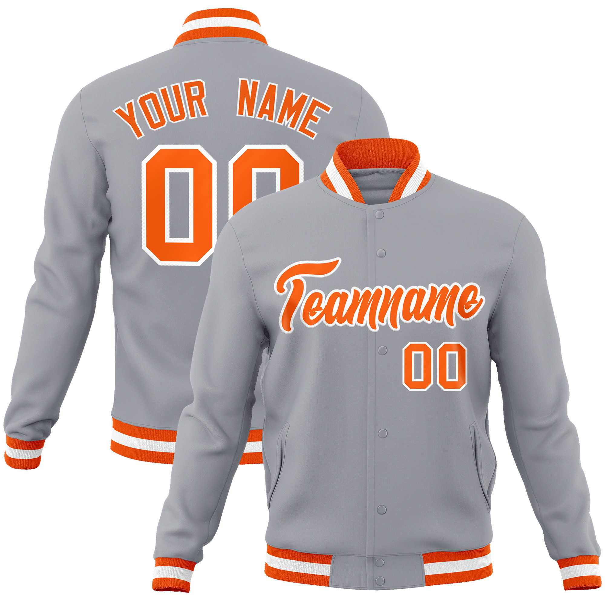 Custom White Black-Gray Classic Style Varsity Full-Snap Letterman Jacket | KXKSHOP