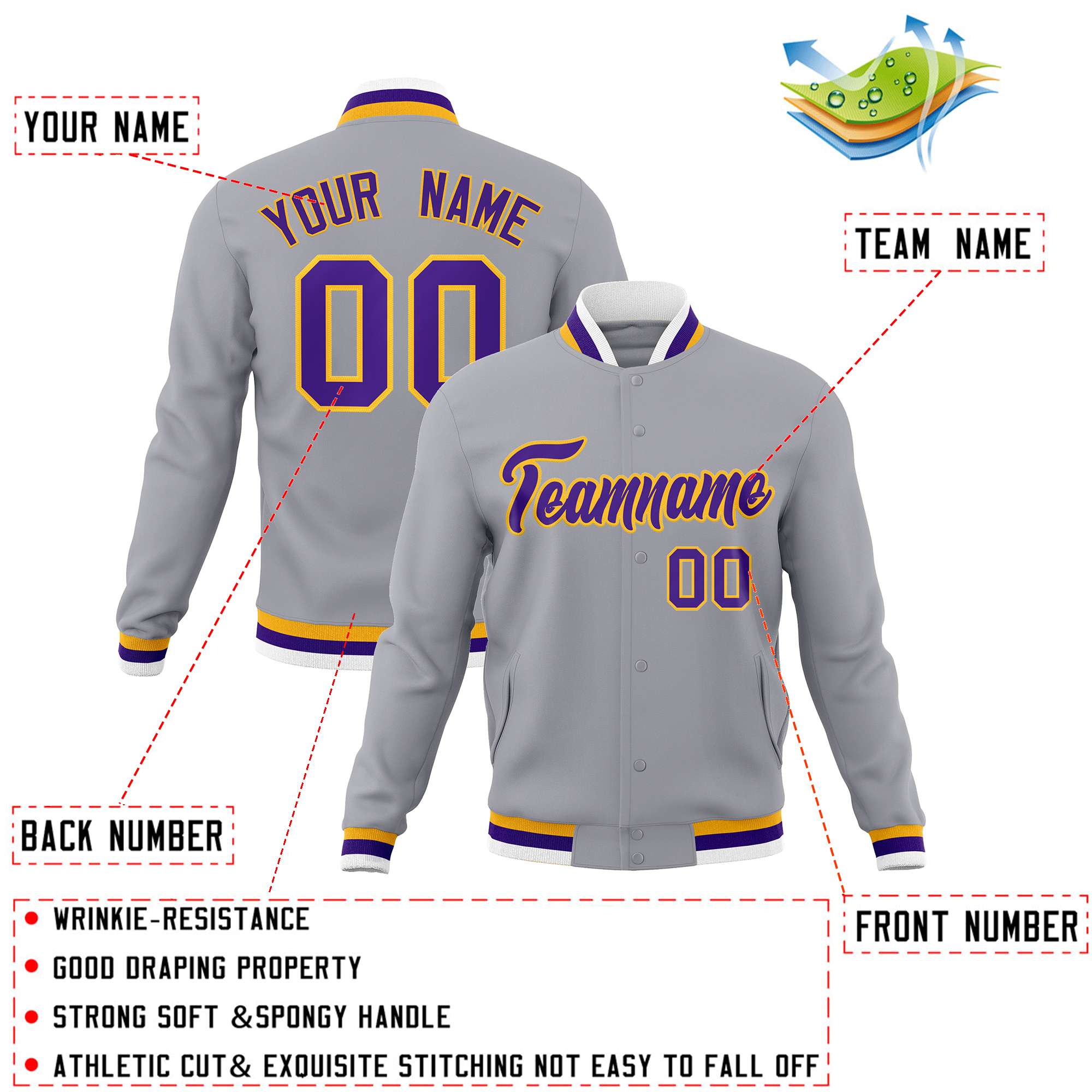 Custom White Black-Gray Classic Style Varsity Full-Snap Letterman Jacket | KXKSHOP