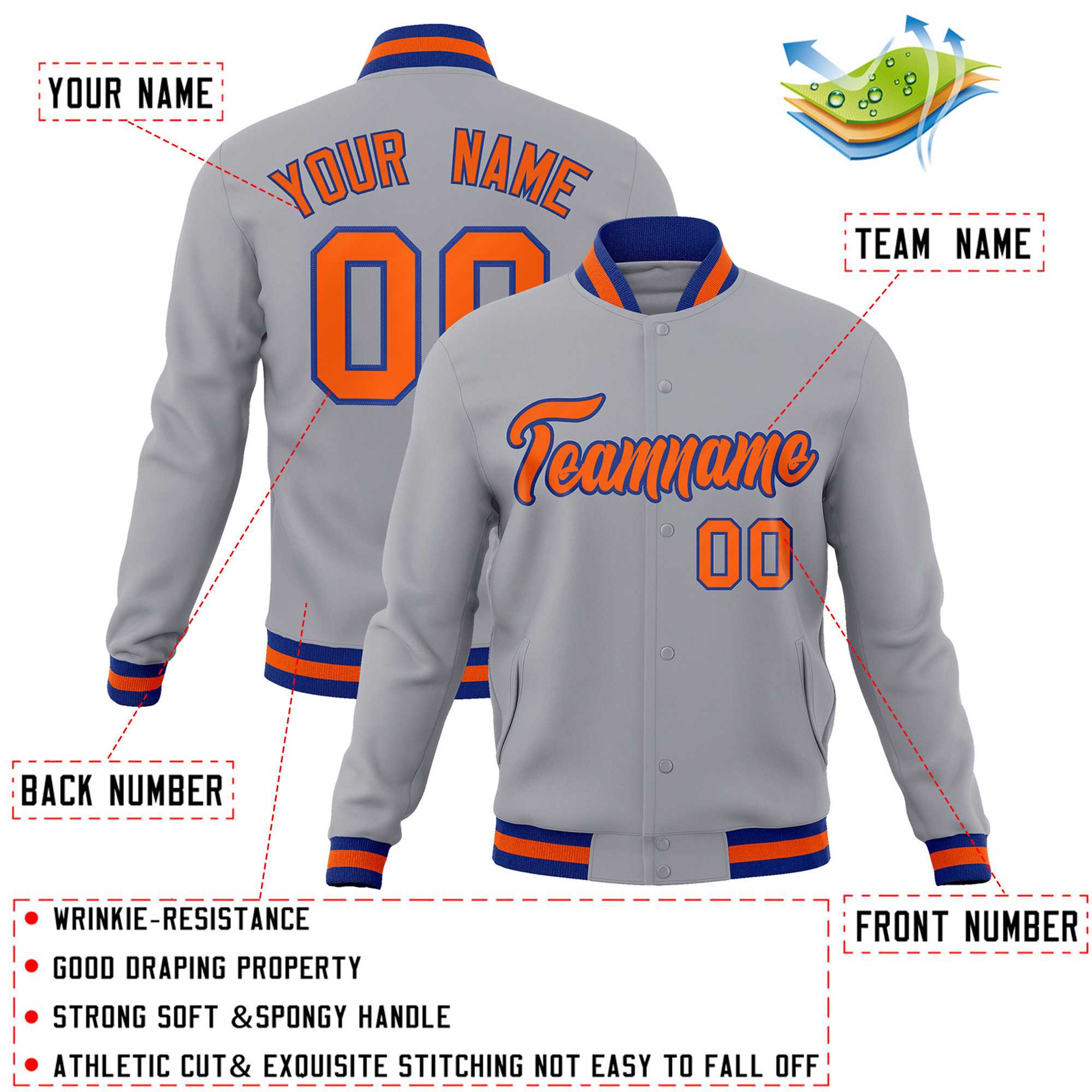 Custom White Black-Gray Classic Style Varsity Full-Snap Letterman Jacket | KXKSHOP