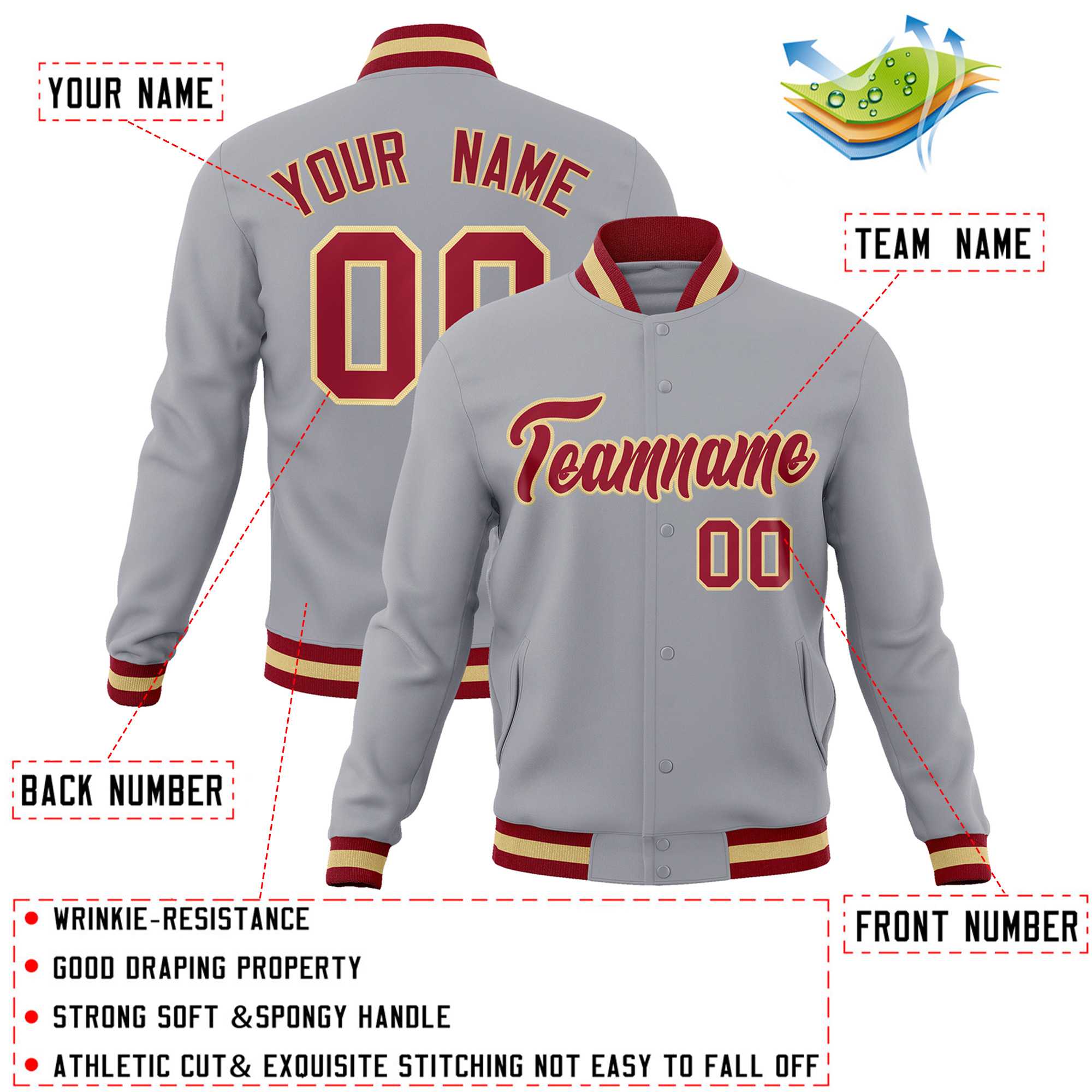 Custom White Black-Gray Classic Style Varsity Full-Snap Letterman Jacket | KXKSHOP