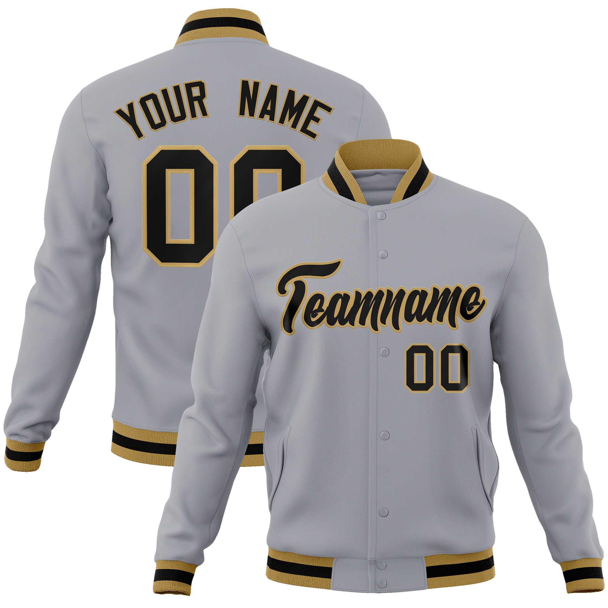 Custom White Black-Gray Classic Style Varsity Full-Snap Letterman Jacket | KXKSHOP
