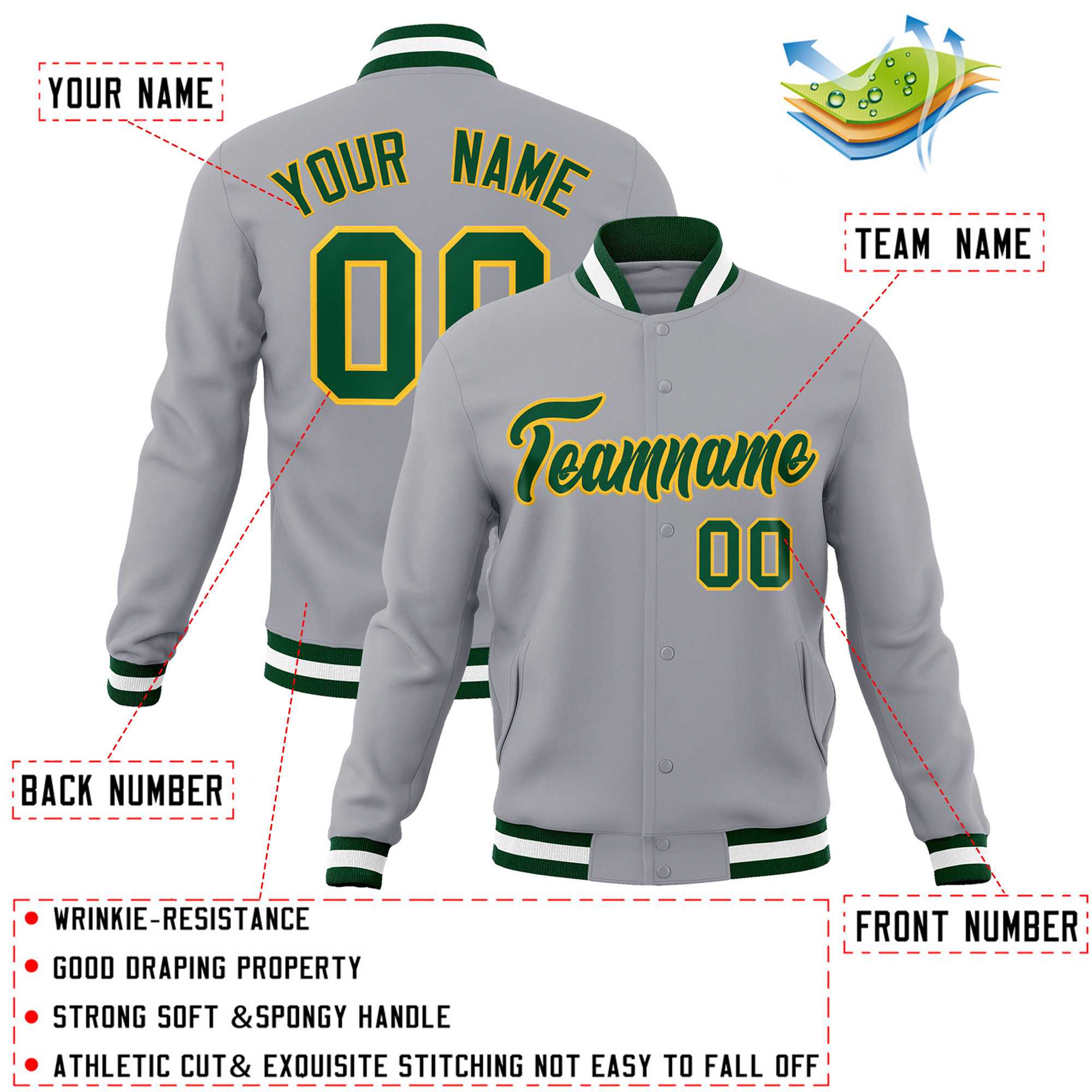 Custom White Black-Gray Classic Style Varsity Full-Snap Letterman Jacket | KXKSHOP