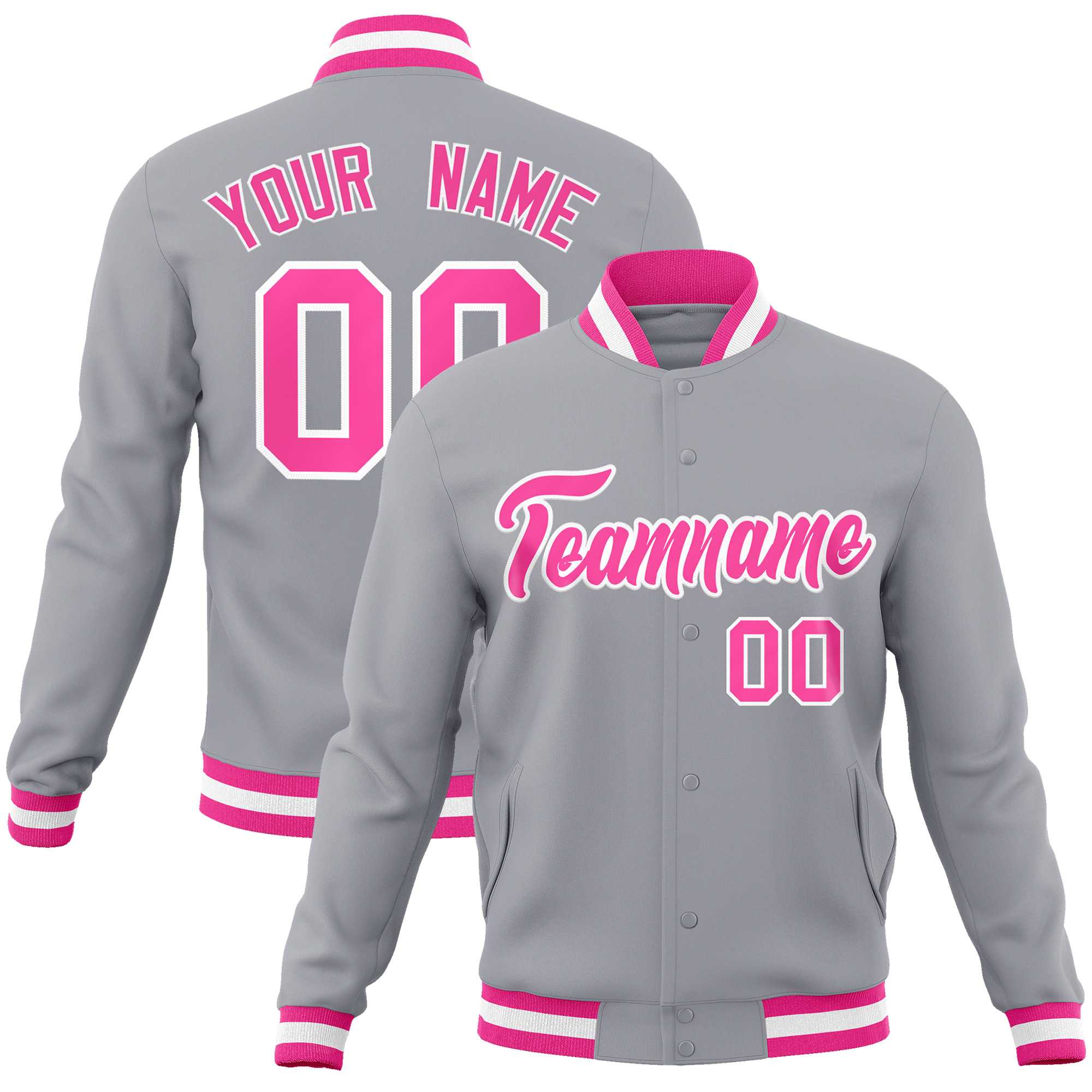 Custom White Black-Gray Classic Style Varsity Full-Snap Letterman Jacket | KXKSHOP