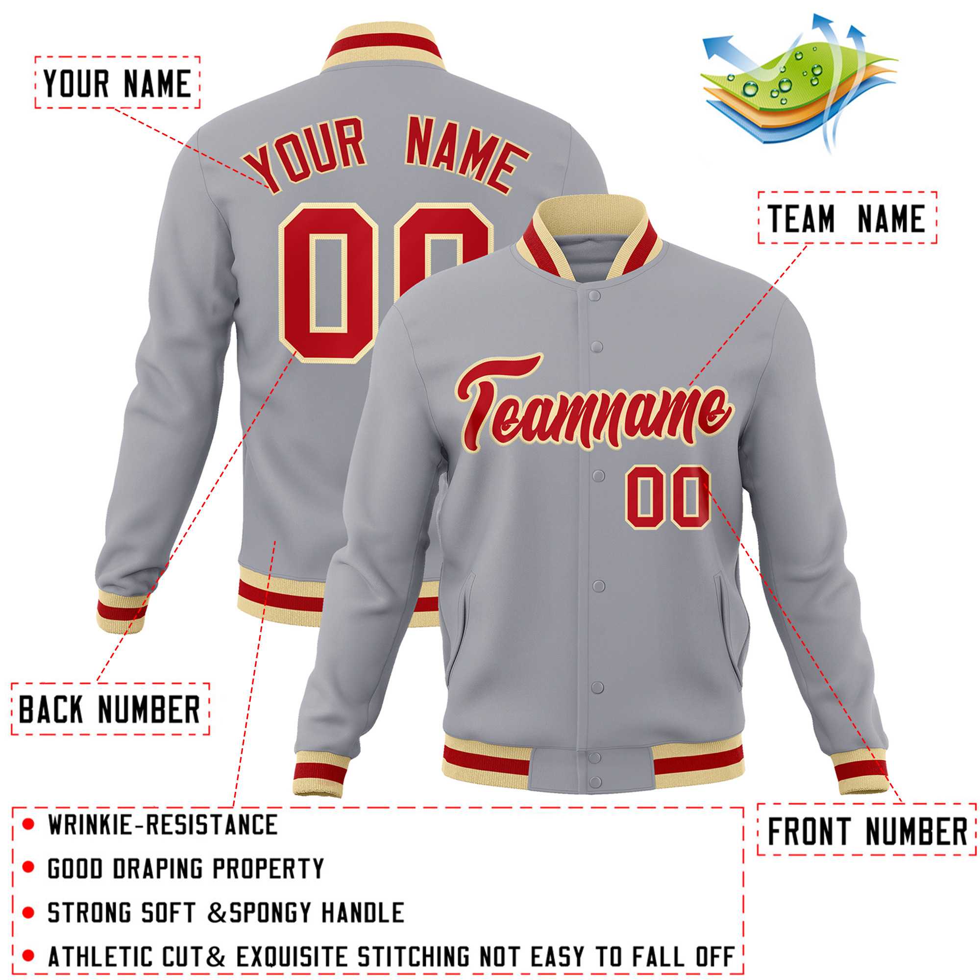 Custom White Black-Gray Classic Style Varsity Full-Snap Letterman Jacket | KXKSHOP