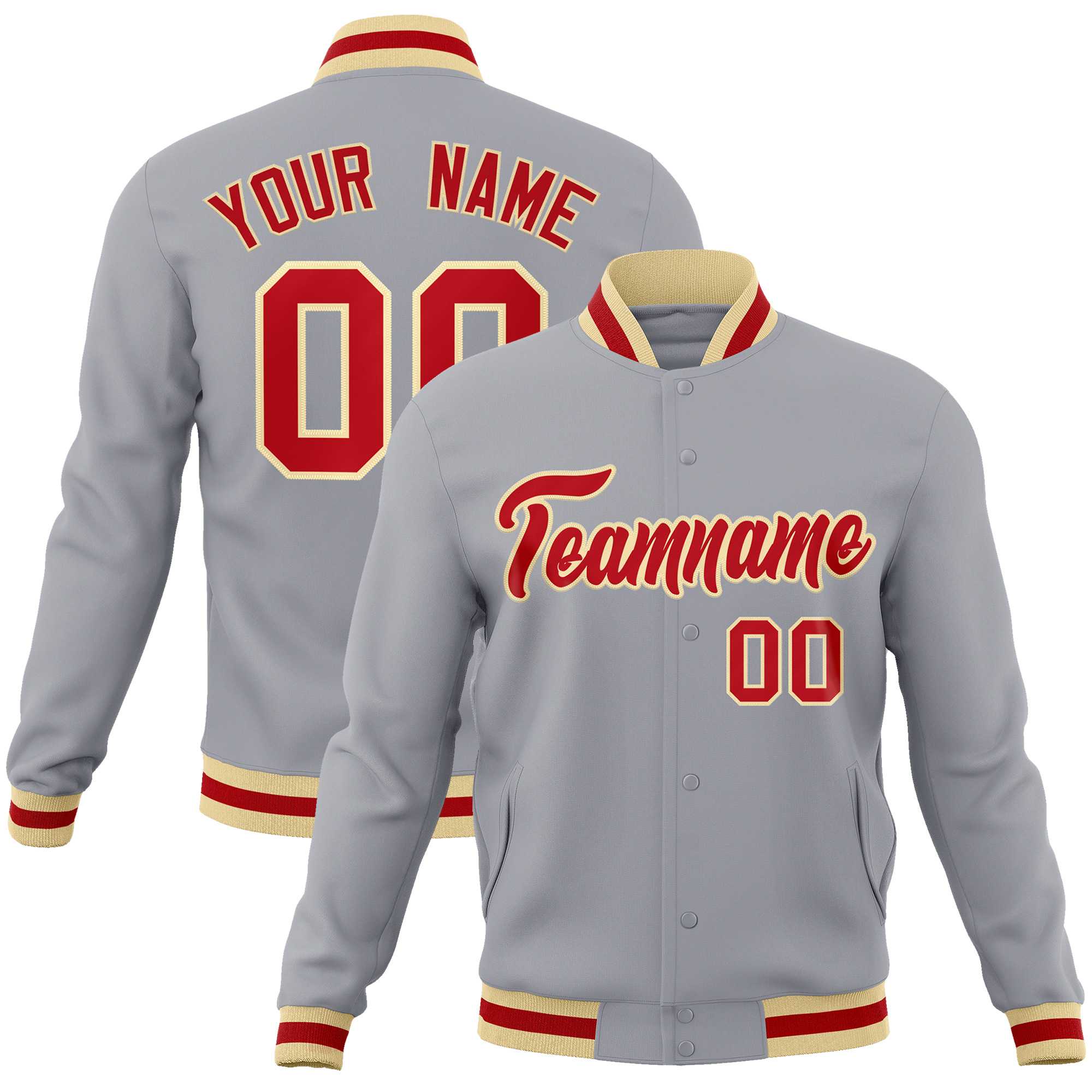 Custom White Black-Gray Classic Style Varsity Full-Snap Letterman Jacket | KXKSHOP