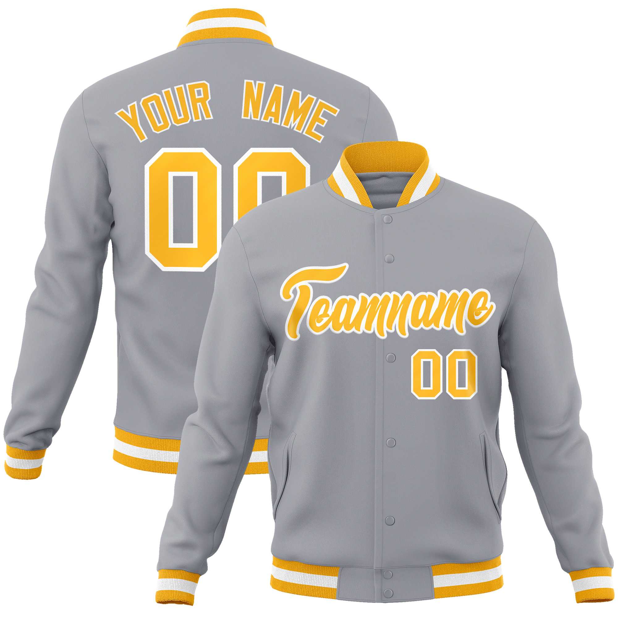 Custom White Black-Gray Classic Style Varsity Full-Snap Letterman Jacket | KXKSHOP