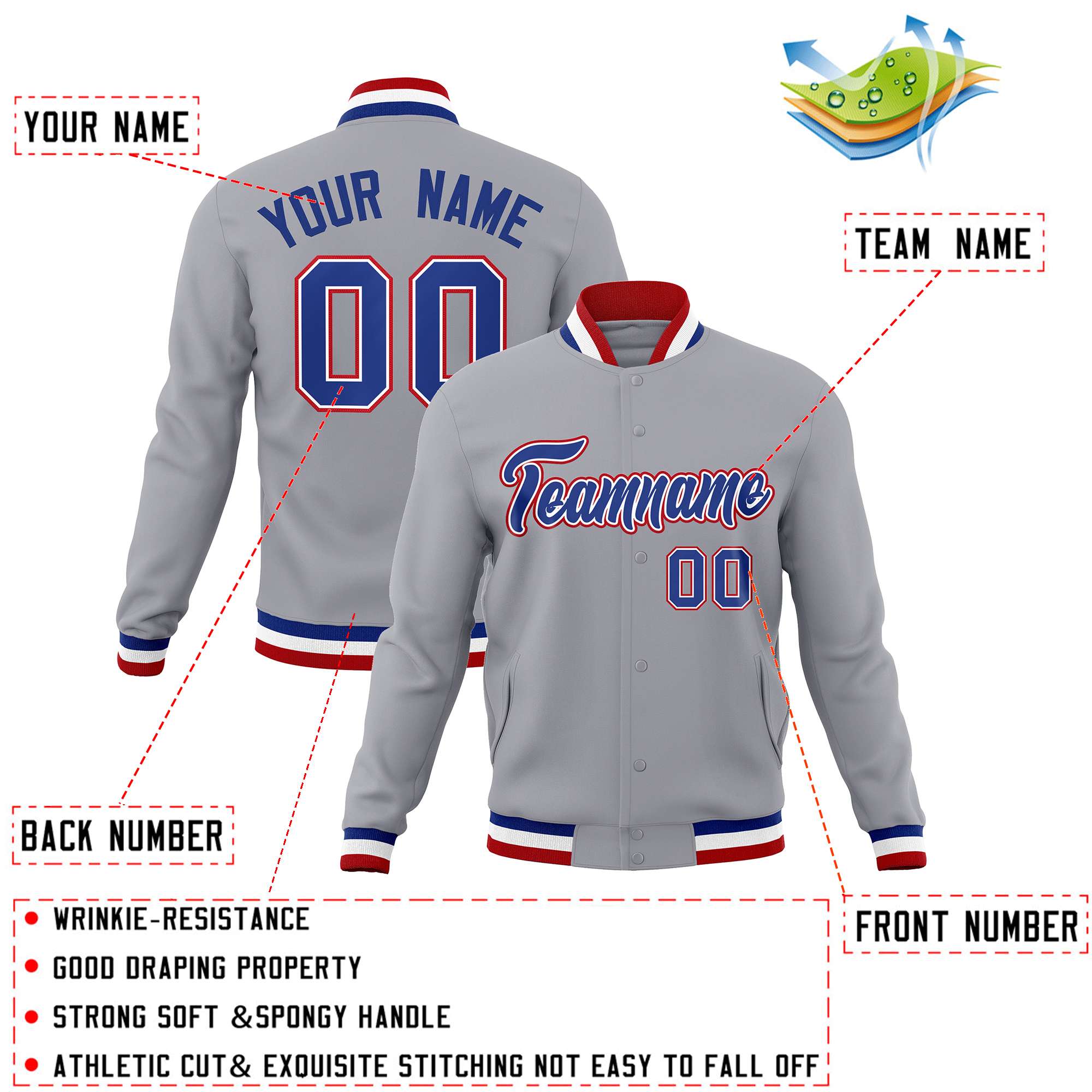 Custom White Black-Gray Classic Style Varsity Full-Snap Letterman Jacket | KXKSHOP