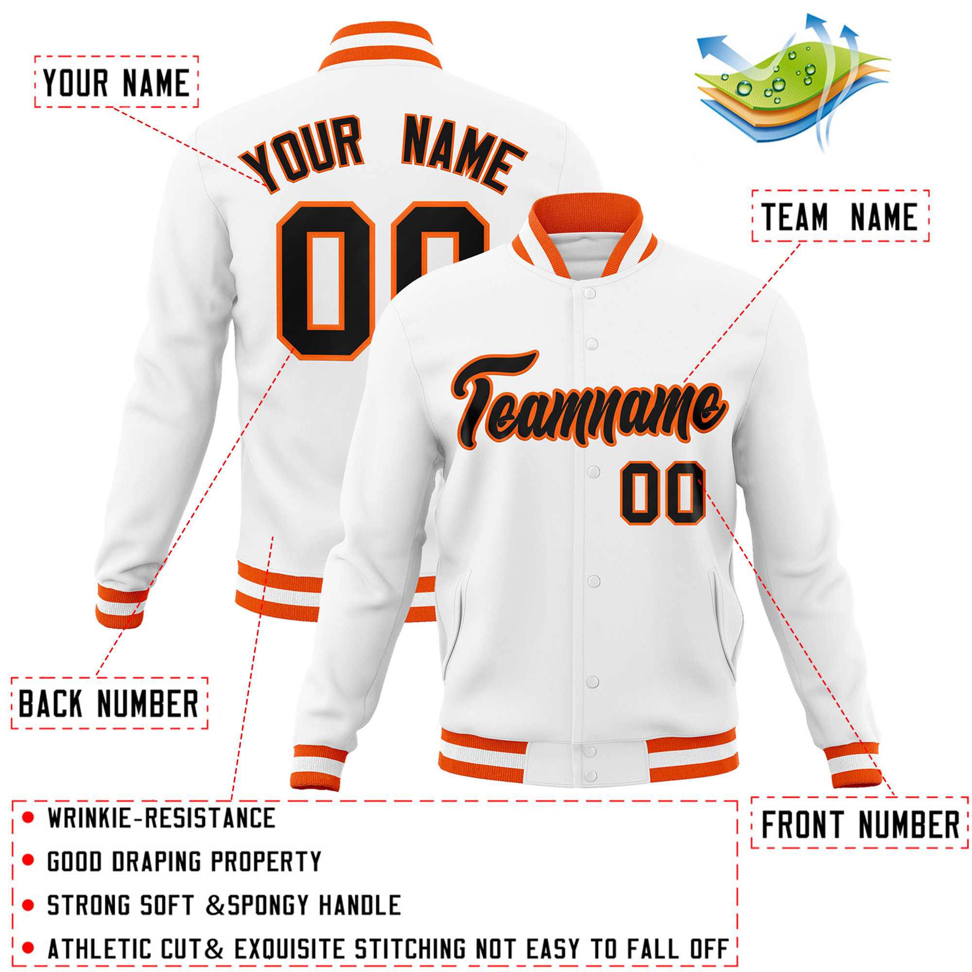 Custom White Black-Gray Classic Style Varsity Full-Snap Letterman Jacket | KXKSHOP