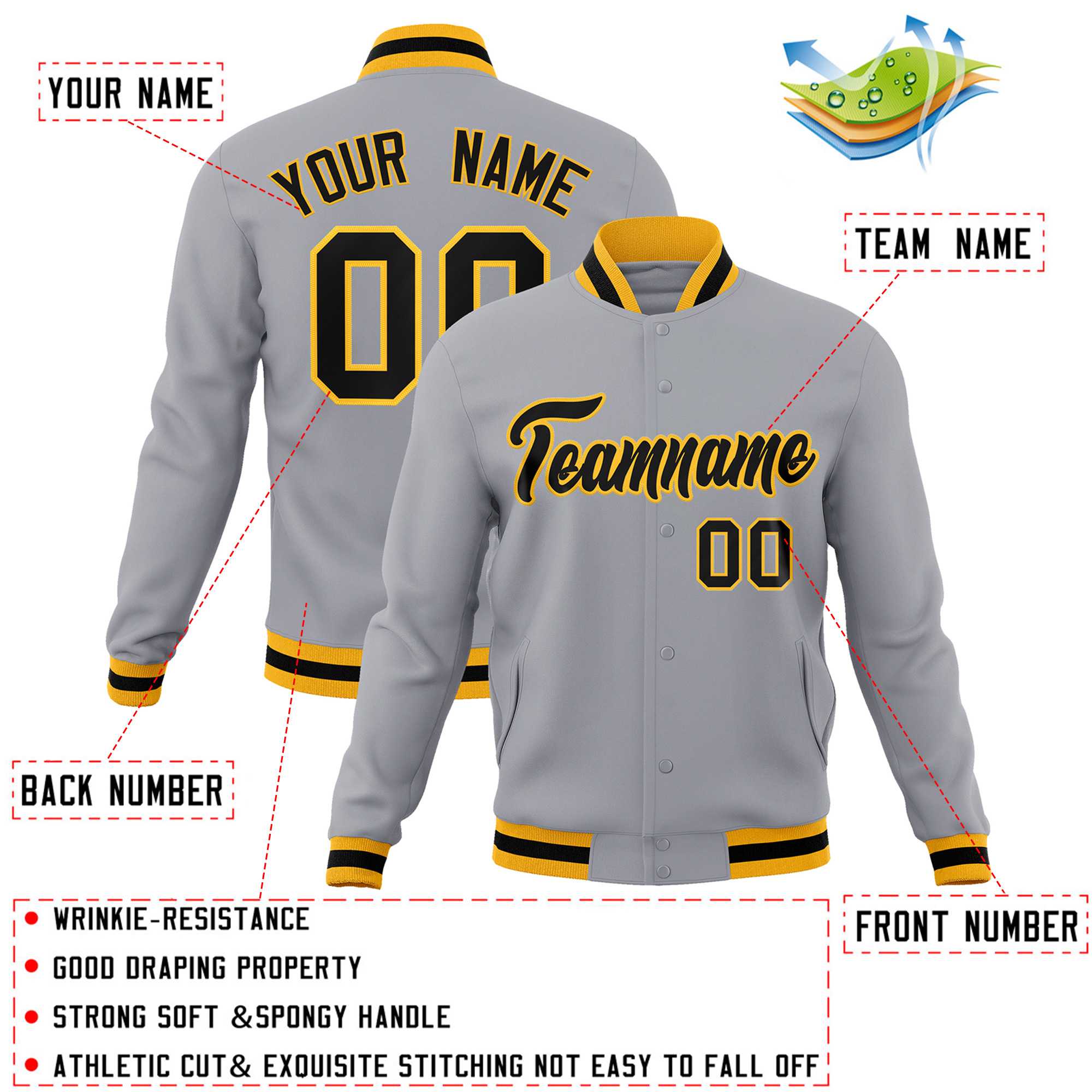 Custom White Black-Gray Classic Style Varsity Full-Snap Letterman Jacket | KXKSHOP