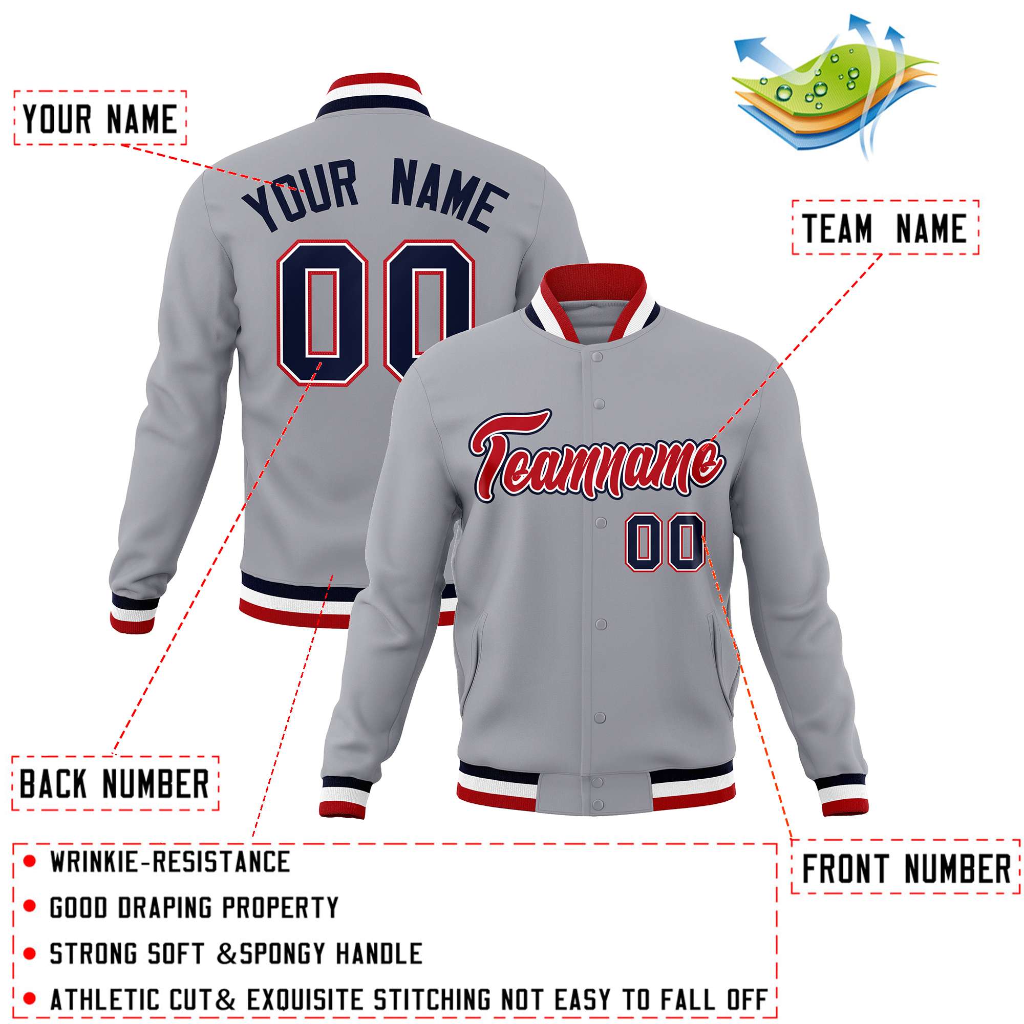Custom White Black-Gray Classic Style Varsity Full-Snap Letterman Jacket | KXKSHOP