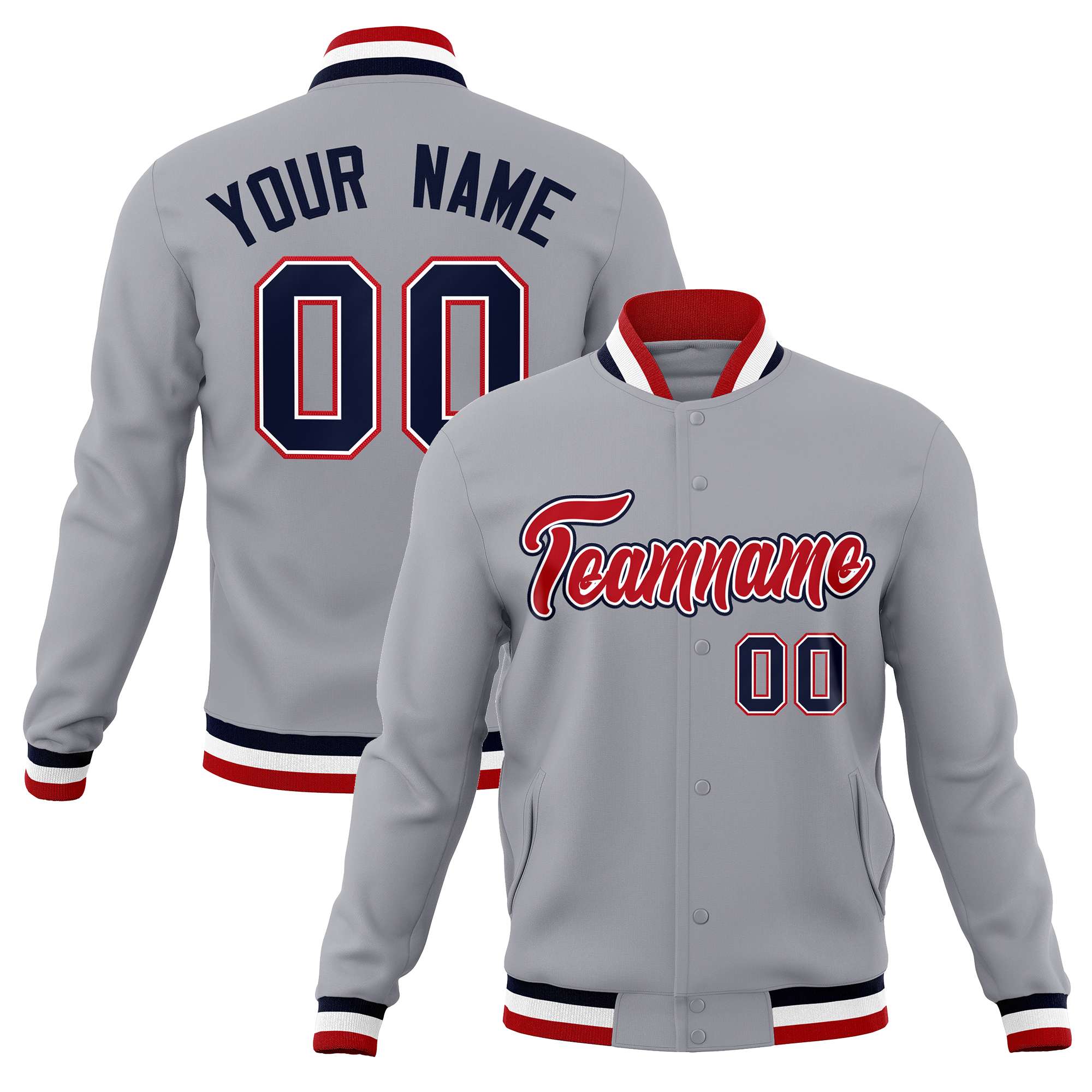 Custom White Black-Gray Classic Style Varsity Full-Snap Letterman Jacket | KXKSHOP