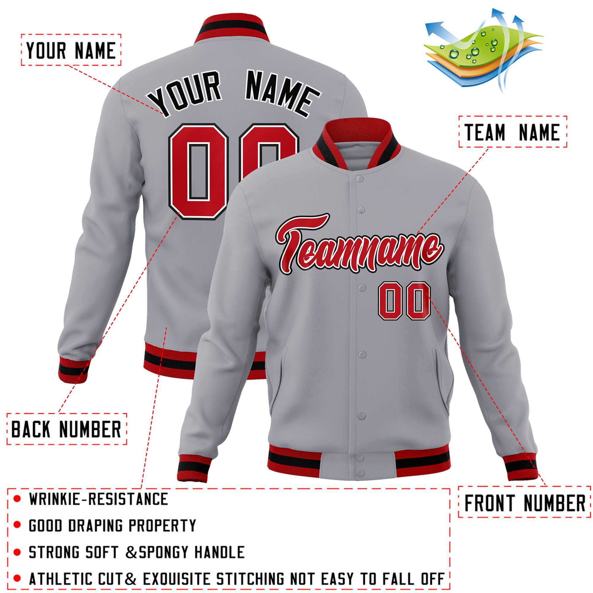 Custom White Black-Gray Classic Style Varsity Full-Snap Letterman Jacket | KXKSHOP
