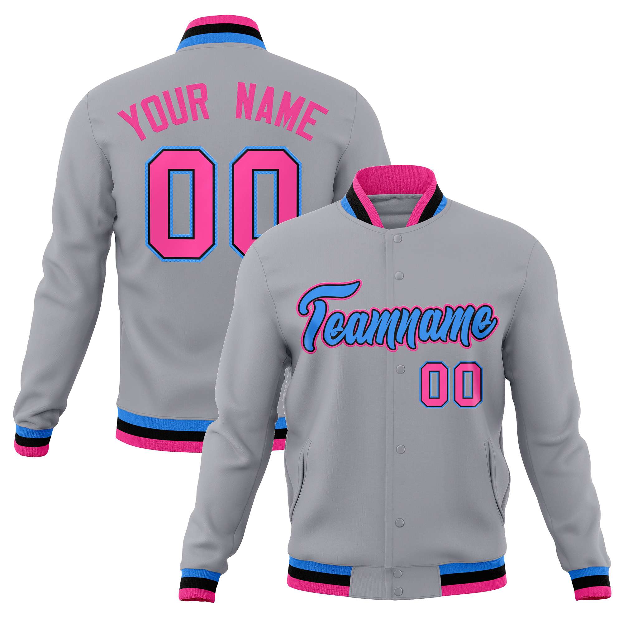 Custom White Black-Gray Classic Style Varsity Full-Snap Letterman Jacket | KXKSHOP