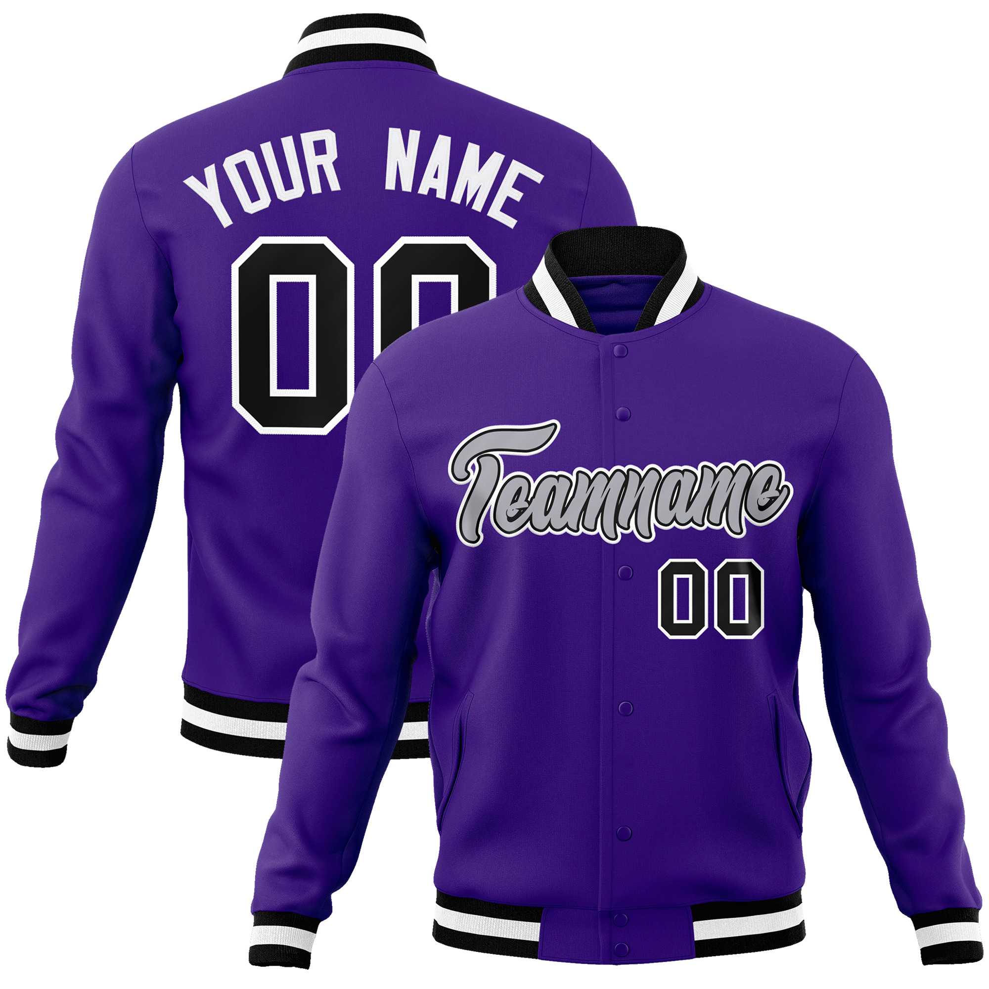 Custom White Black-Gray Classic Style Varsity Full-Snap Letterman Jacket | KXKSHOP