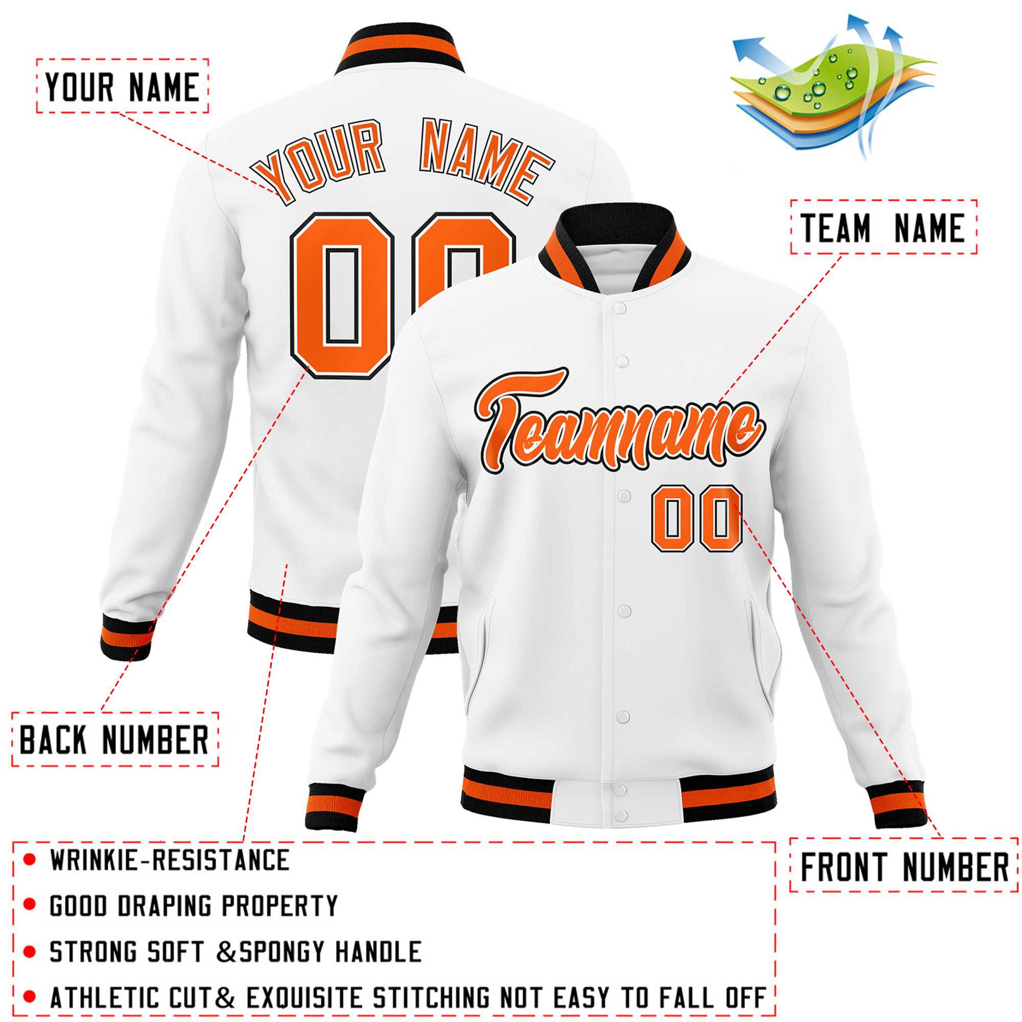 Custom White Black-Gray Classic Style Varsity Full-Snap Letterman Jacket | KXKSHOP