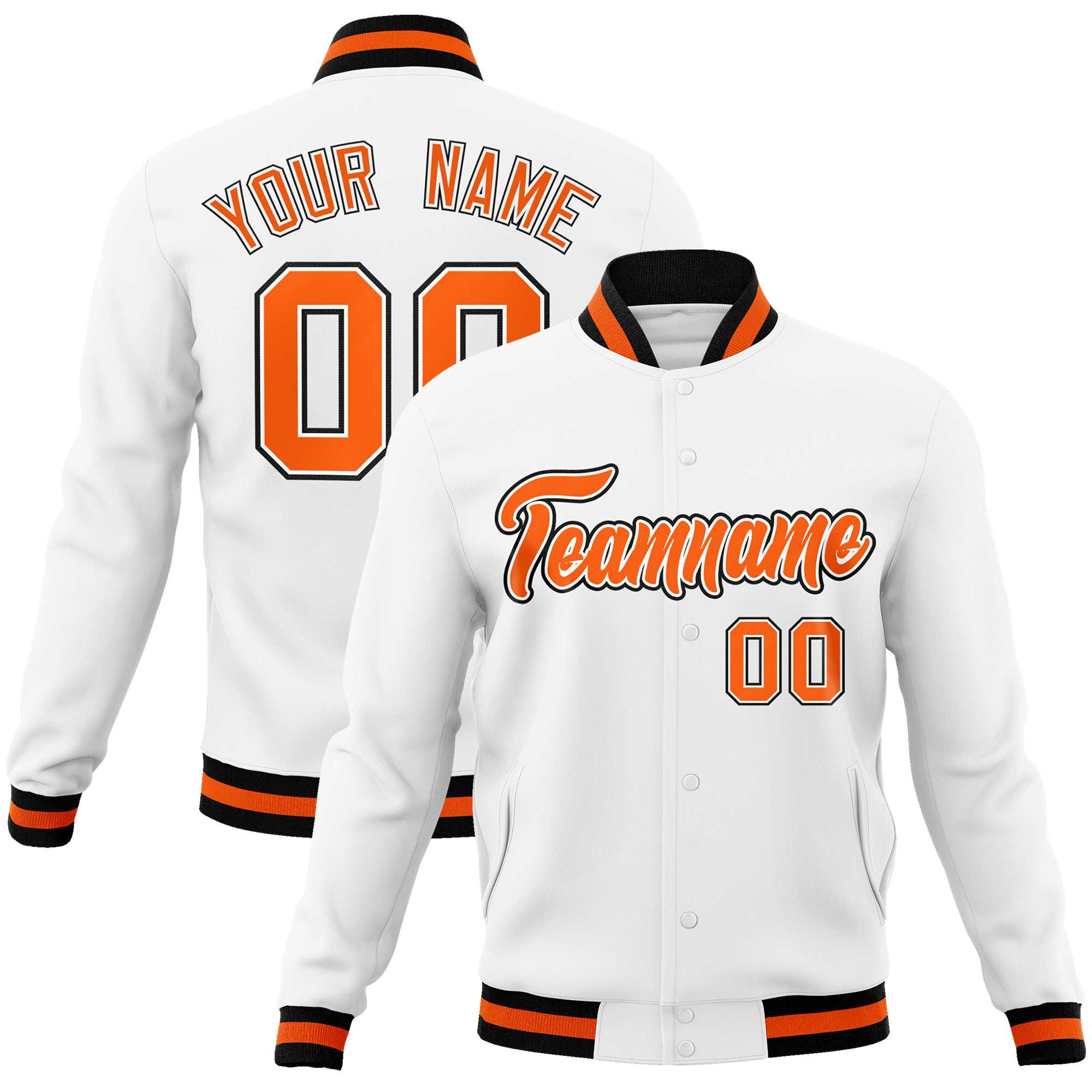 Custom White Black-Gray Classic Style Varsity Full-Snap Letterman Jacket | KXKSHOP