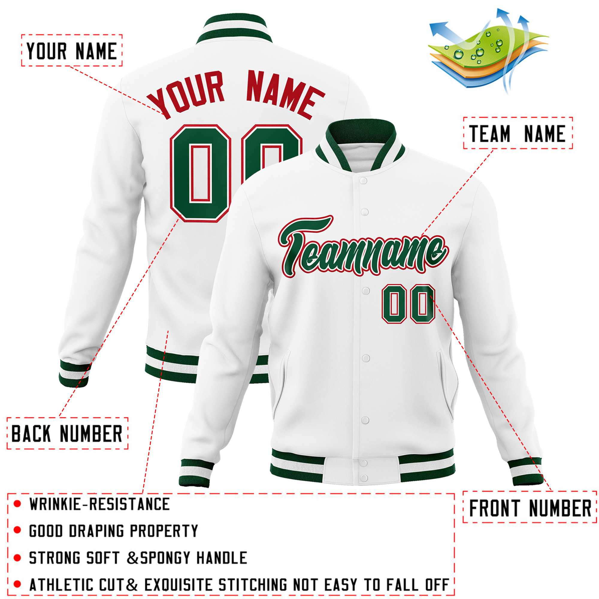 Custom White Black-Gray Classic Style Varsity Full-Snap Letterman Jacket | KXKSHOP