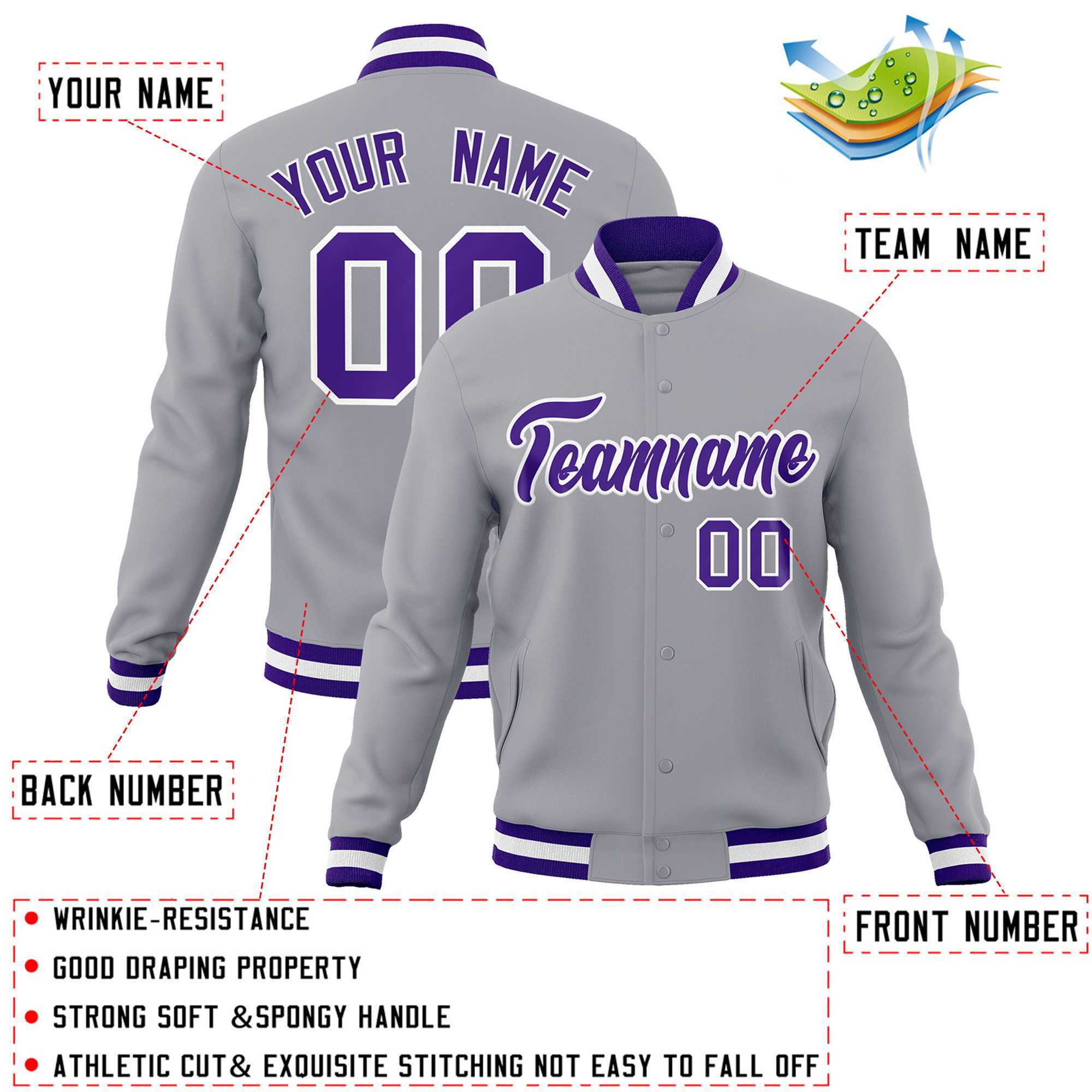 Custom White Black-Gray Classic Style Varsity Full-Snap Letterman Jacket | KXKSHOP