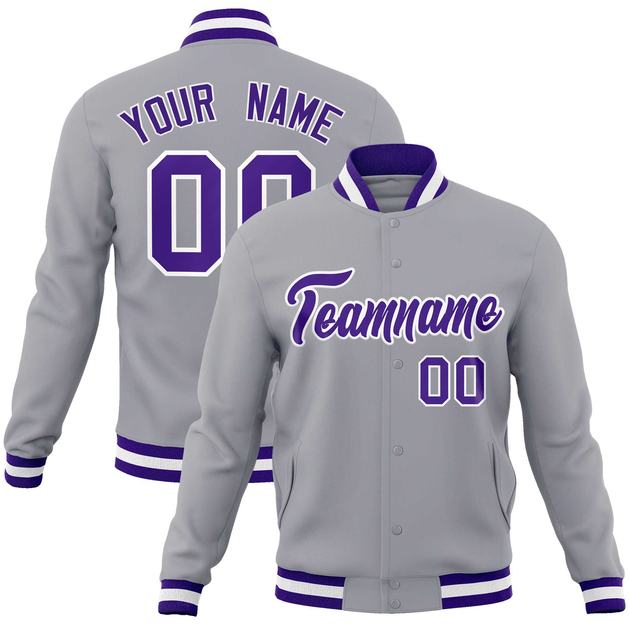 Custom White Black-Gray Classic Style Varsity Full-Snap Letterman Jacket | KXKSHOP