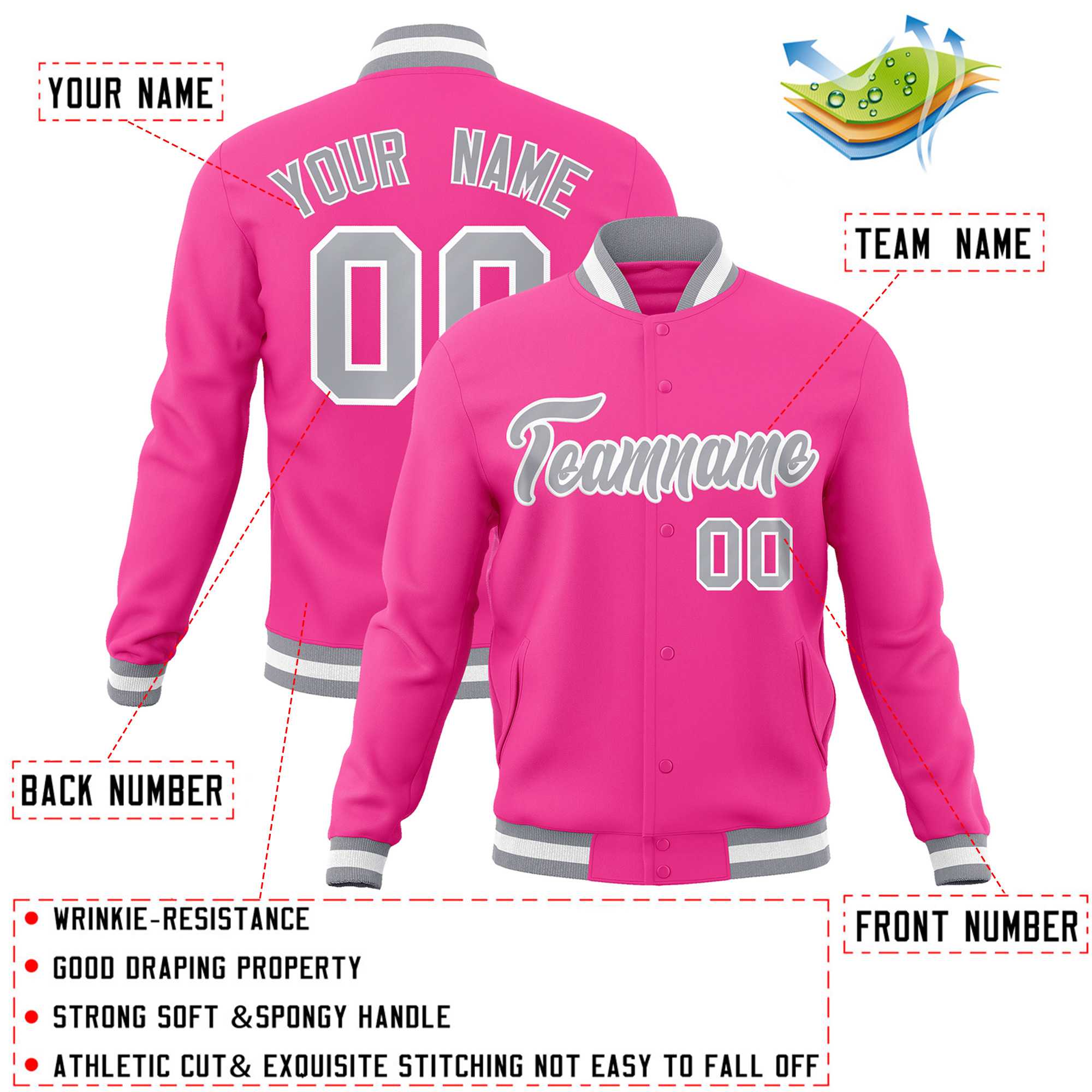 Custom White Black-Gray Classic Style Varsity Full-Snap Letterman Jacket | KXKSHOP