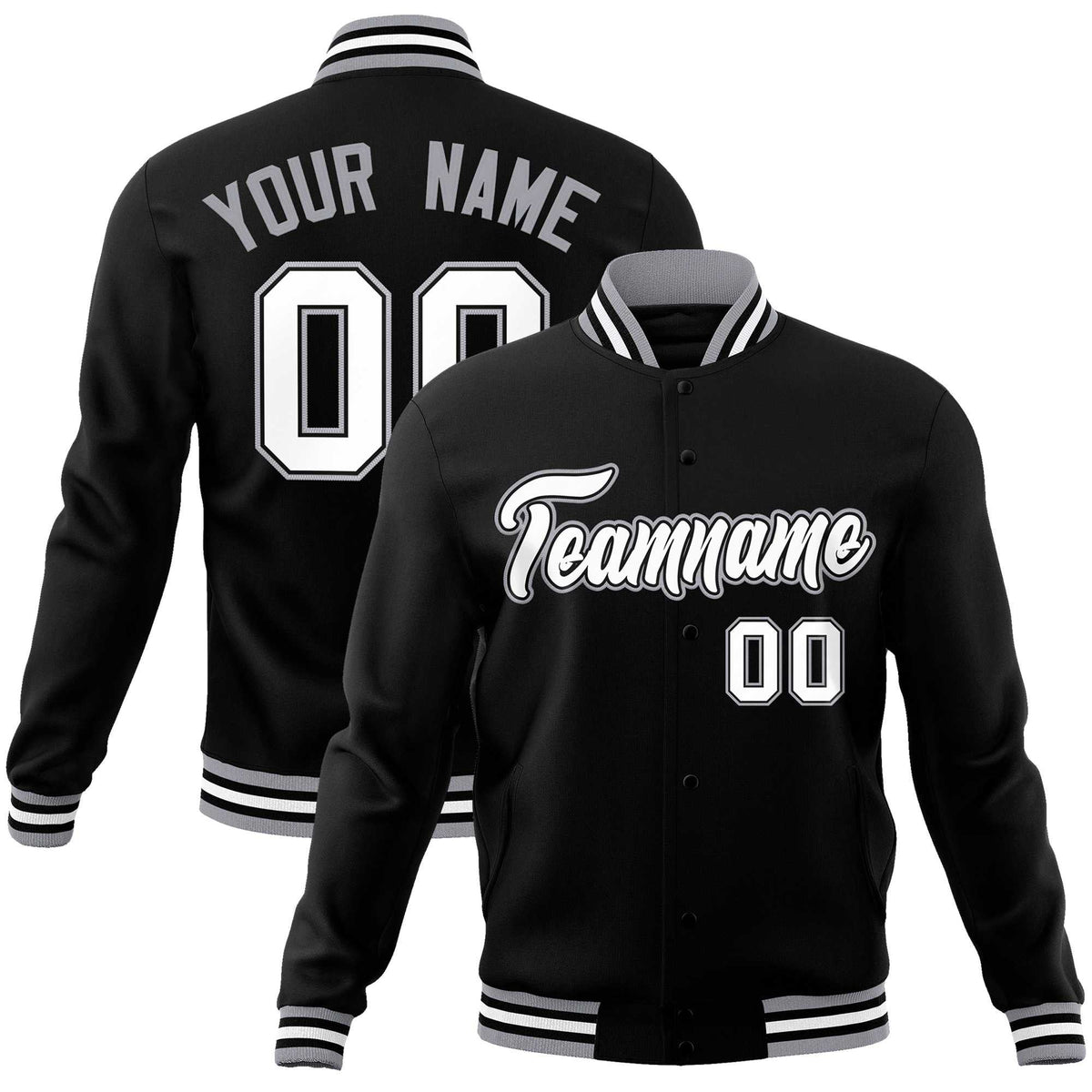 Custom White Black-Gray Classic Style Varsity Full-Snap Letterman Jacket | KXKSHOP