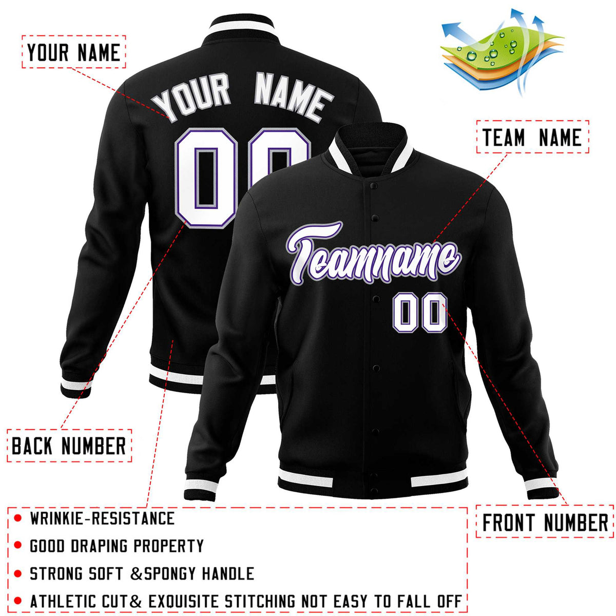 Custom White Black-Gray Classic Style Varsity Full-Snap Letterman Jacket | KXKSHOP