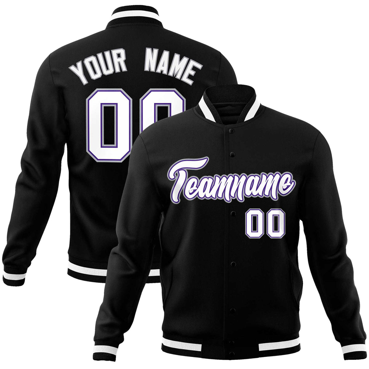 Custom White Black-Gray Classic Style Varsity Full-Snap Letterman Jacket | KXKSHOP