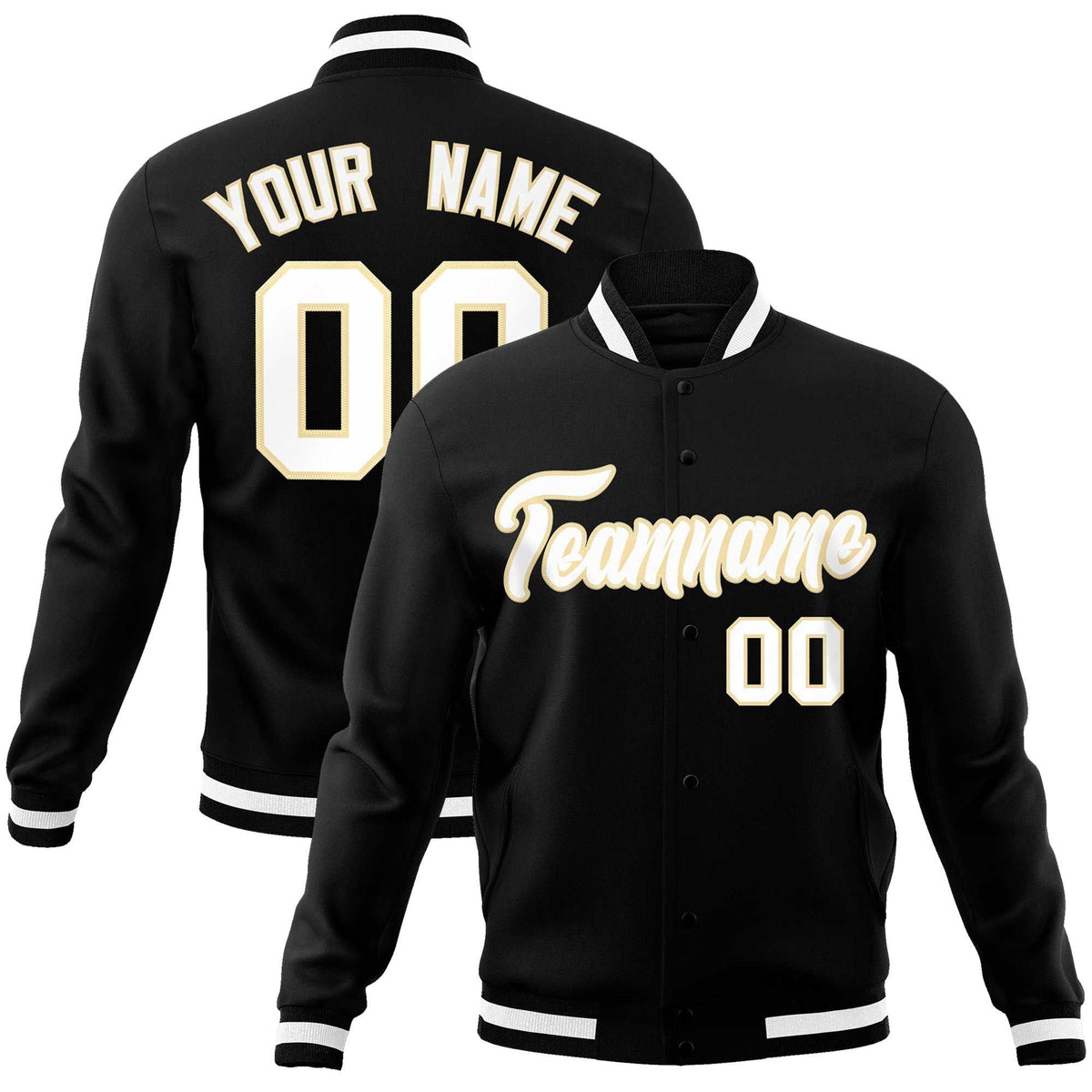 Custom White Black-Gray Classic Style Varsity Full-Snap Letterman Jacket | KXKSHOP