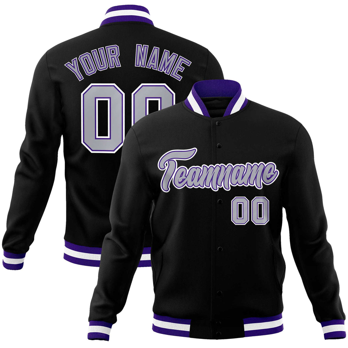 Custom White Black-Gray Classic Style Varsity Full-Snap Letterman Jacket | KXKSHOP