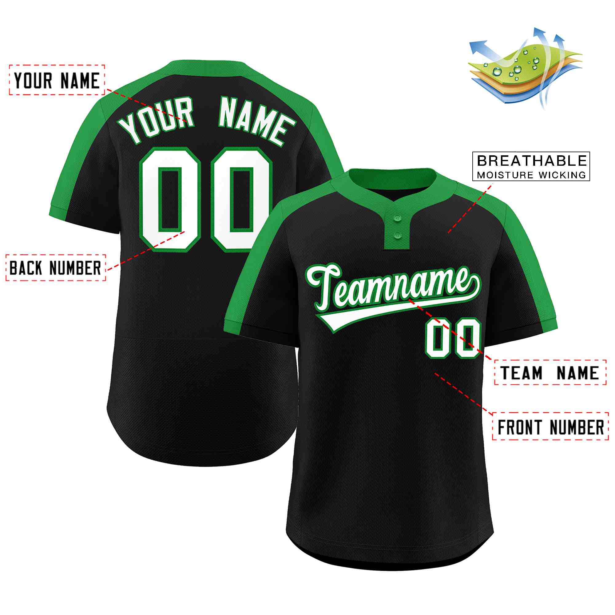 Custom Black White-Kelly Green Classic Style Authentic Two-Button Softball Jersey