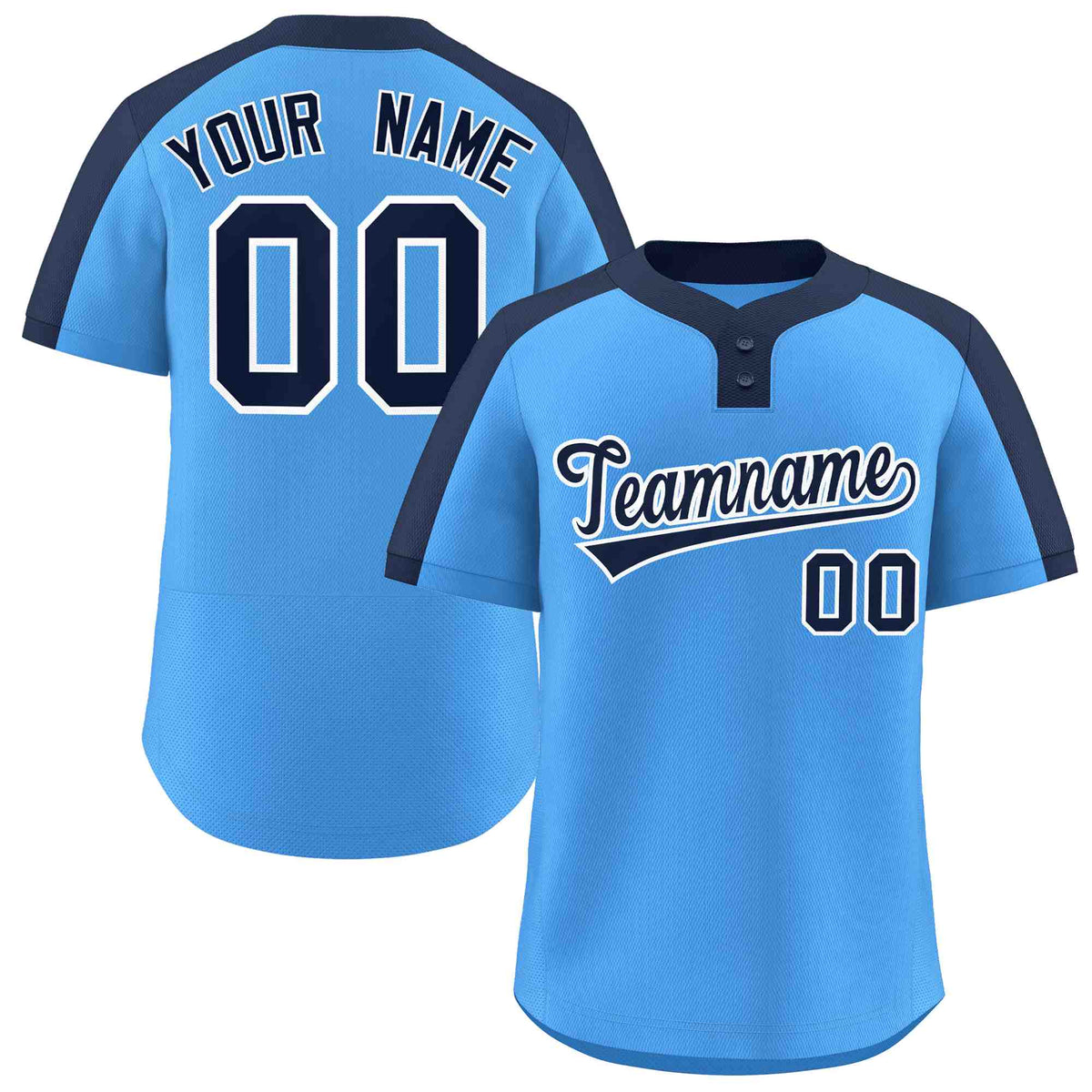 Custom Powder Blue Navy-White Classic Style Authentic Two-Button Softball Jersey