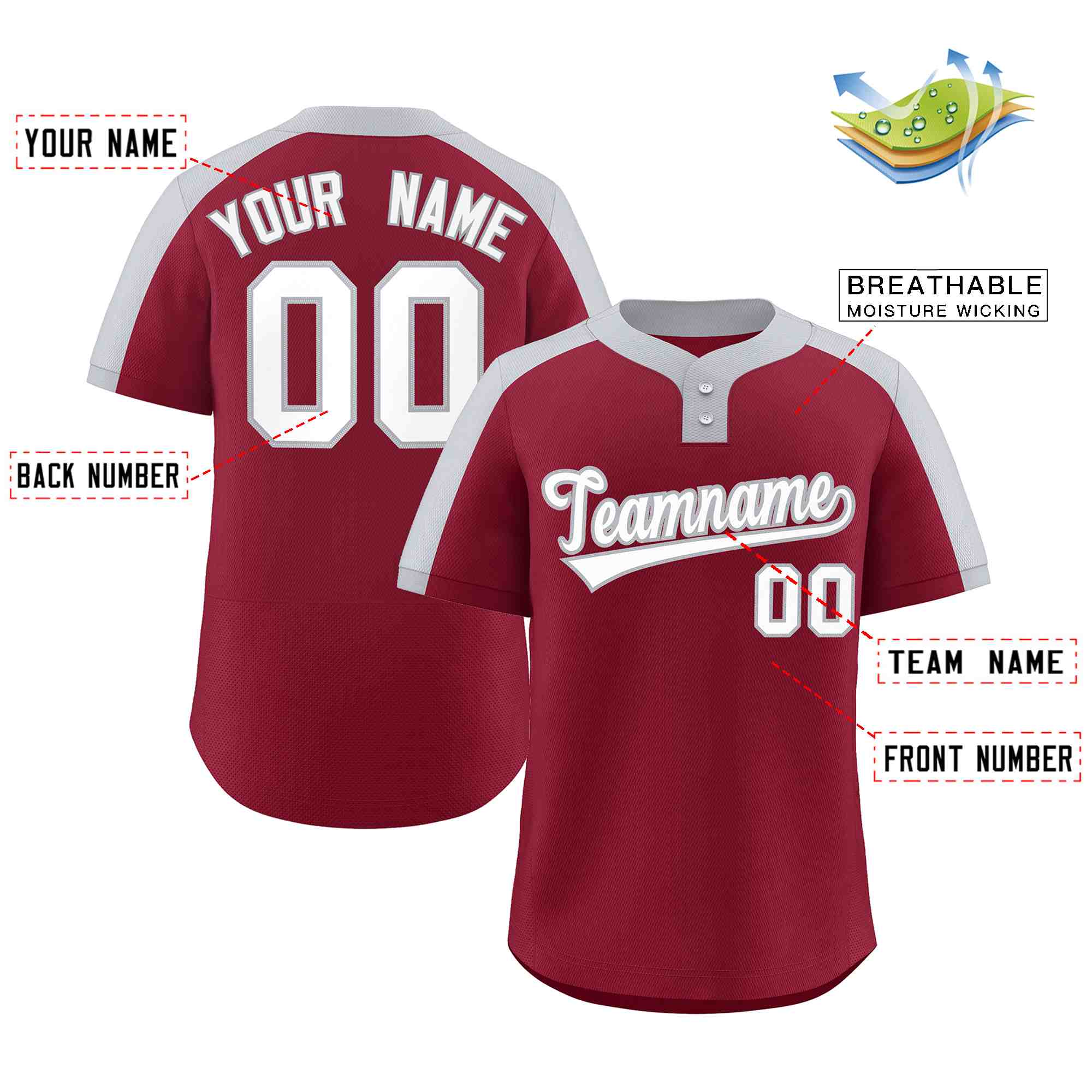 Custom Crimson White-Gray Classic Style Authentic Two-Button Softball Jersey