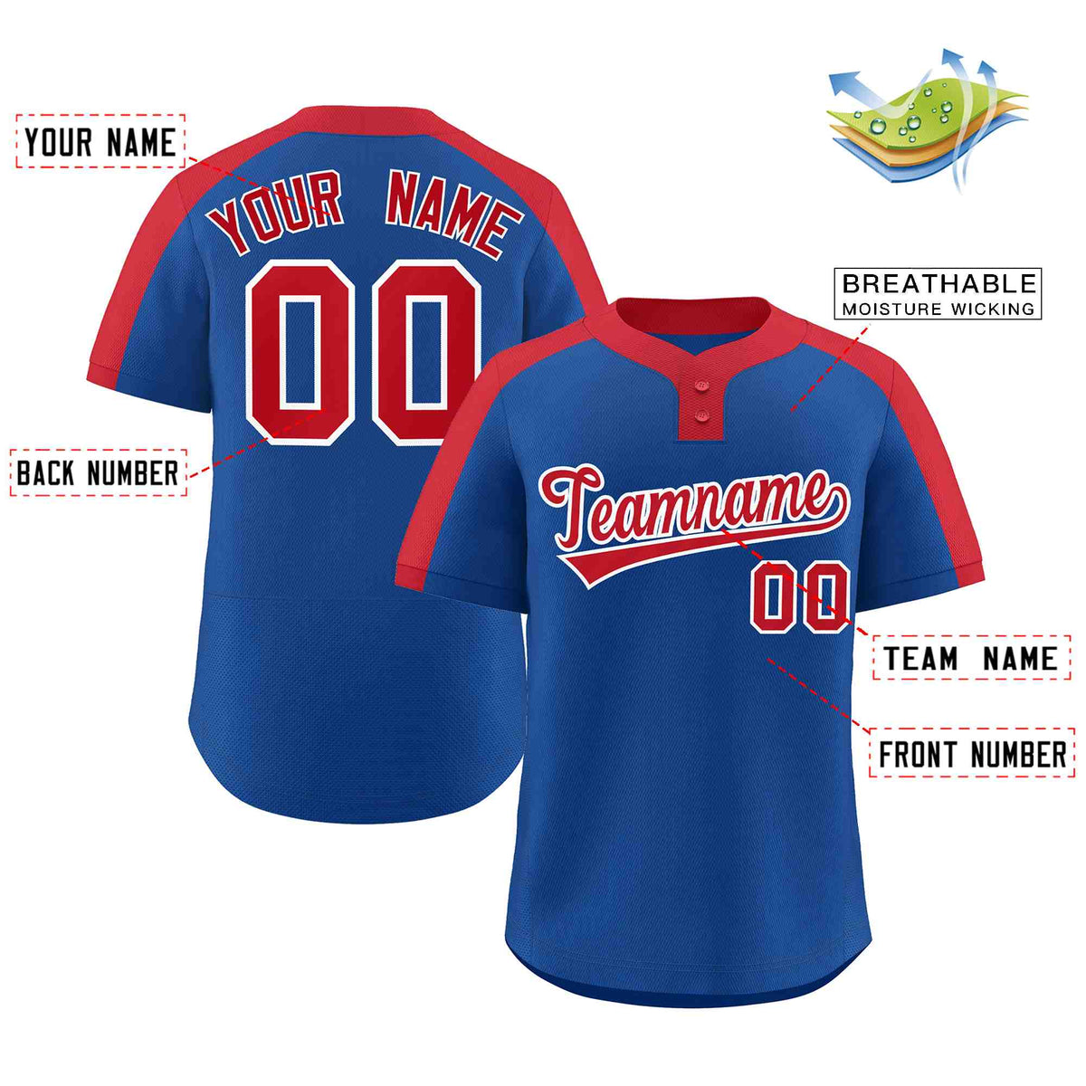 Custom Royal Red-White Classic Style Authentic Two-Button Softball Jersey