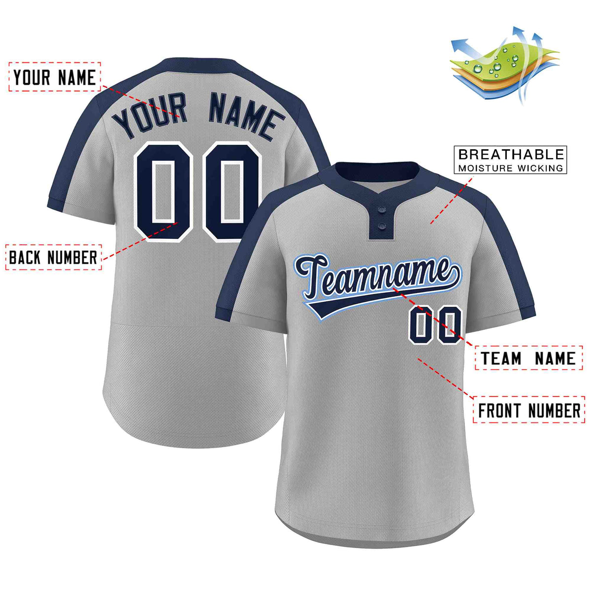 Custom Gray Navy-White Classic Style Authentic Two-Button Softball Jersey