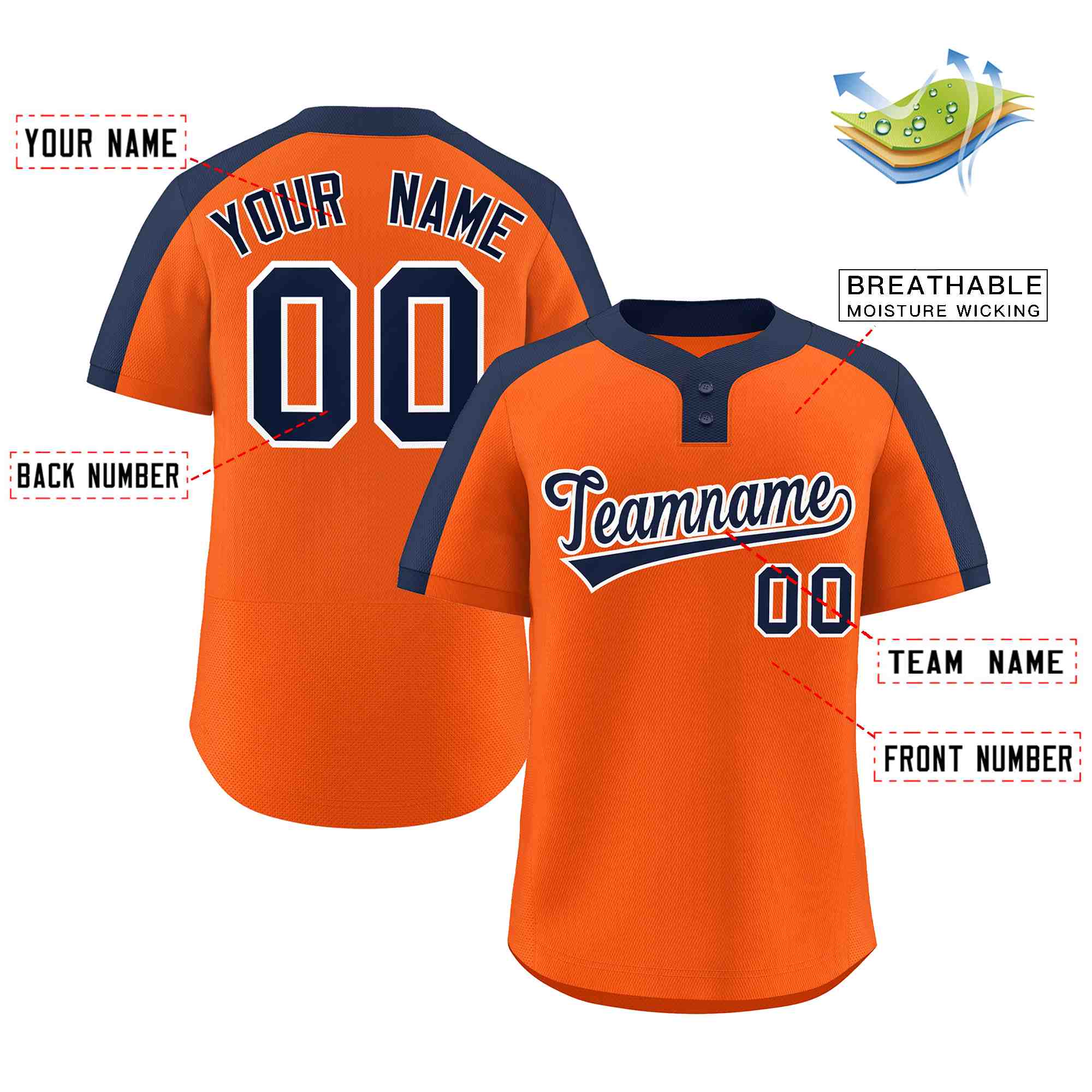 Custom Orange Navy-White Classic Style Authentic Two-Button Softball Jersey