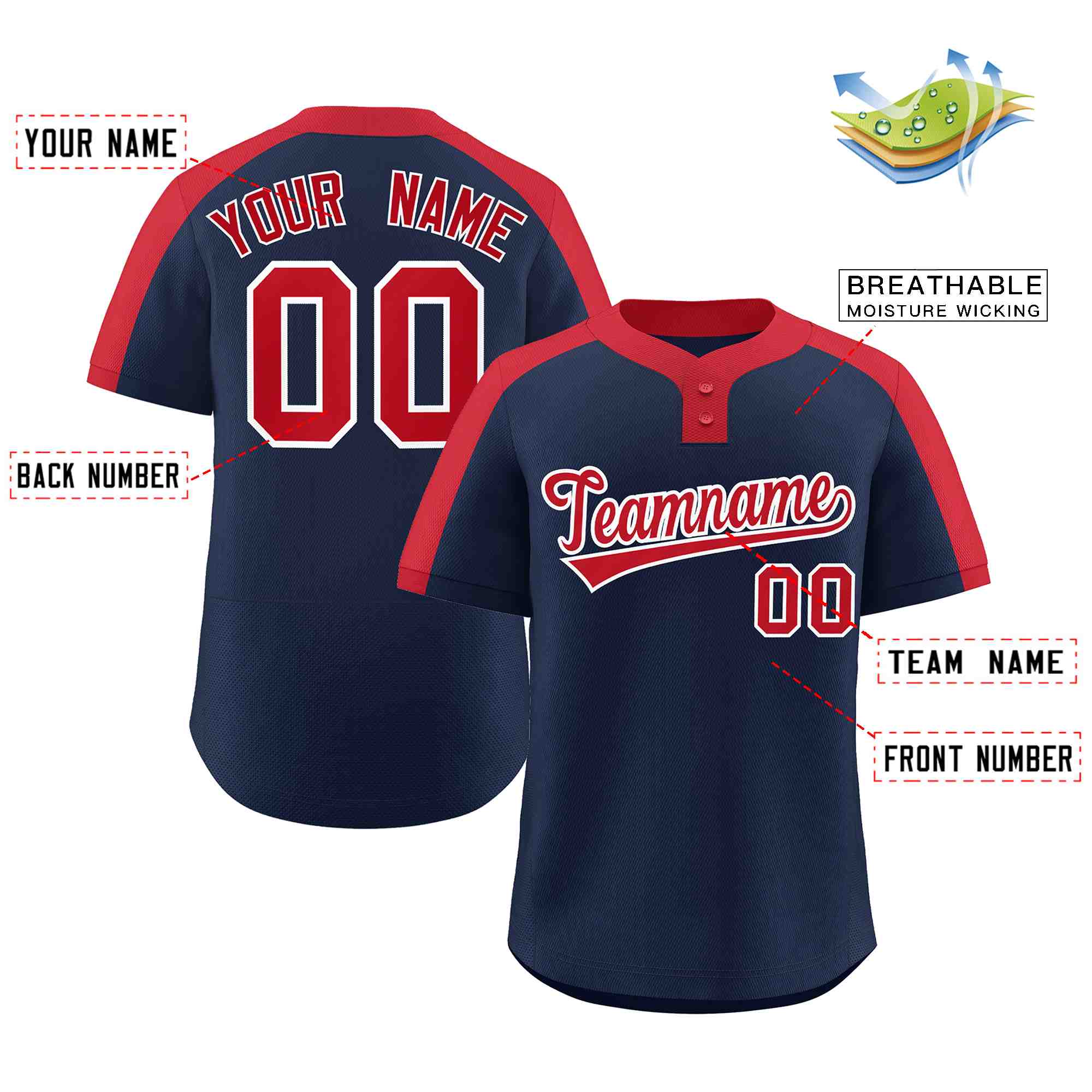 Custom Navy Red-White Classic Style Authentic Two-Button Softball Jersey