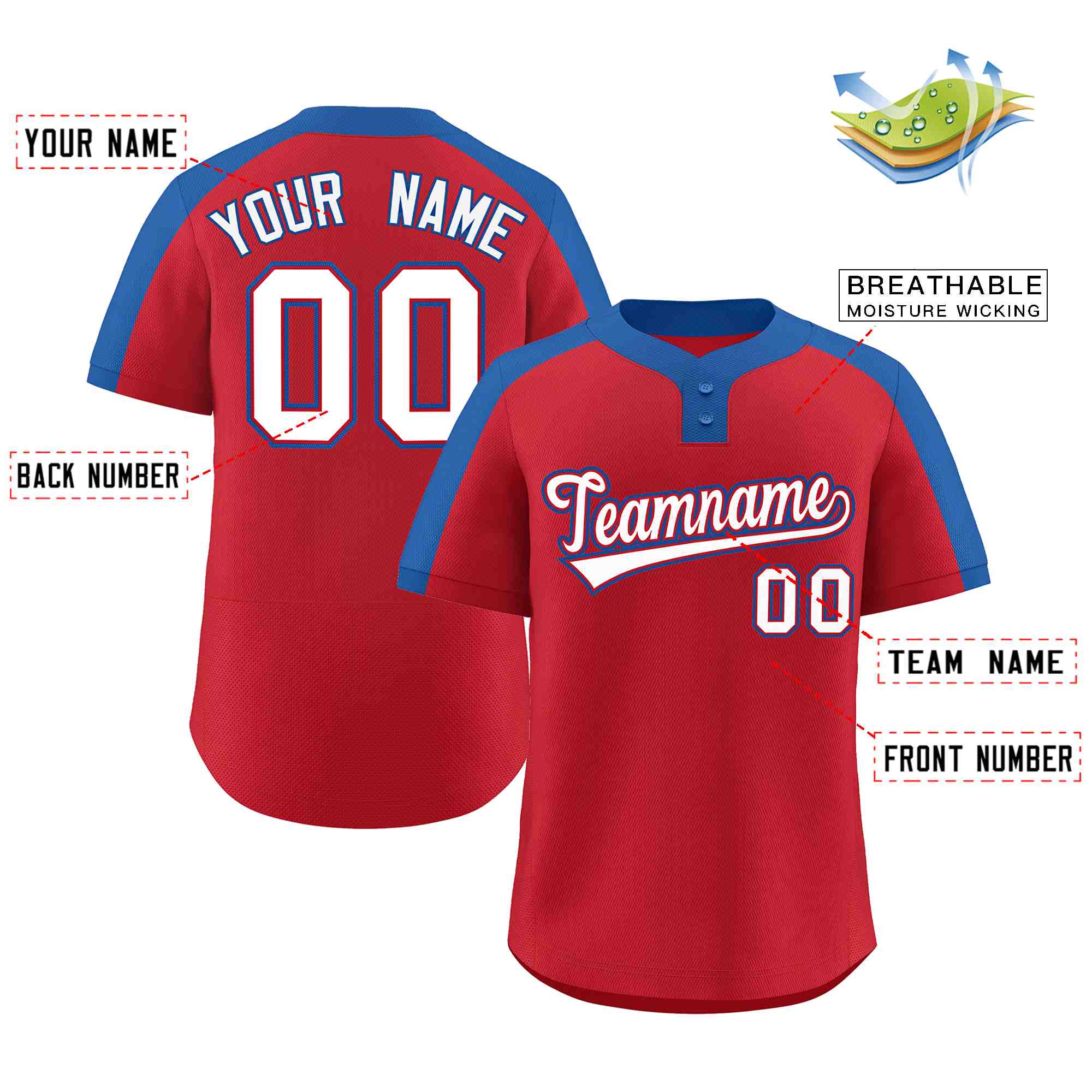 Custom Red White-Red Classic Style Authentic Two-Button Softball Jersey
