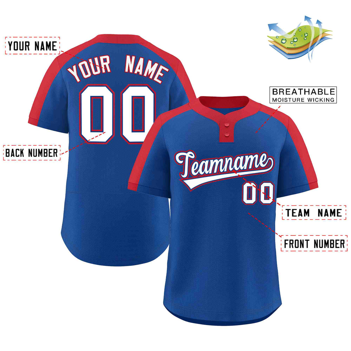 Custom Royal White-Royal Classic Style Authentic Two-Button Softball Jersey
